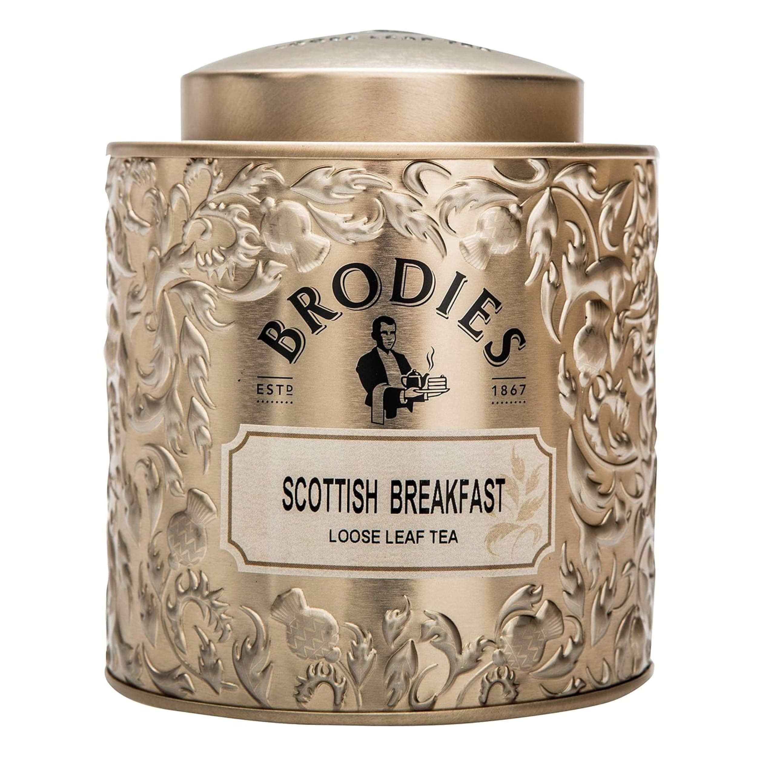 Brodies Tea, Scottish Breakfast Tea, Loose Leaf Black Tea Caddy Gift Tin Imported from Scotland, 4 Ounce (Pack of 1)
