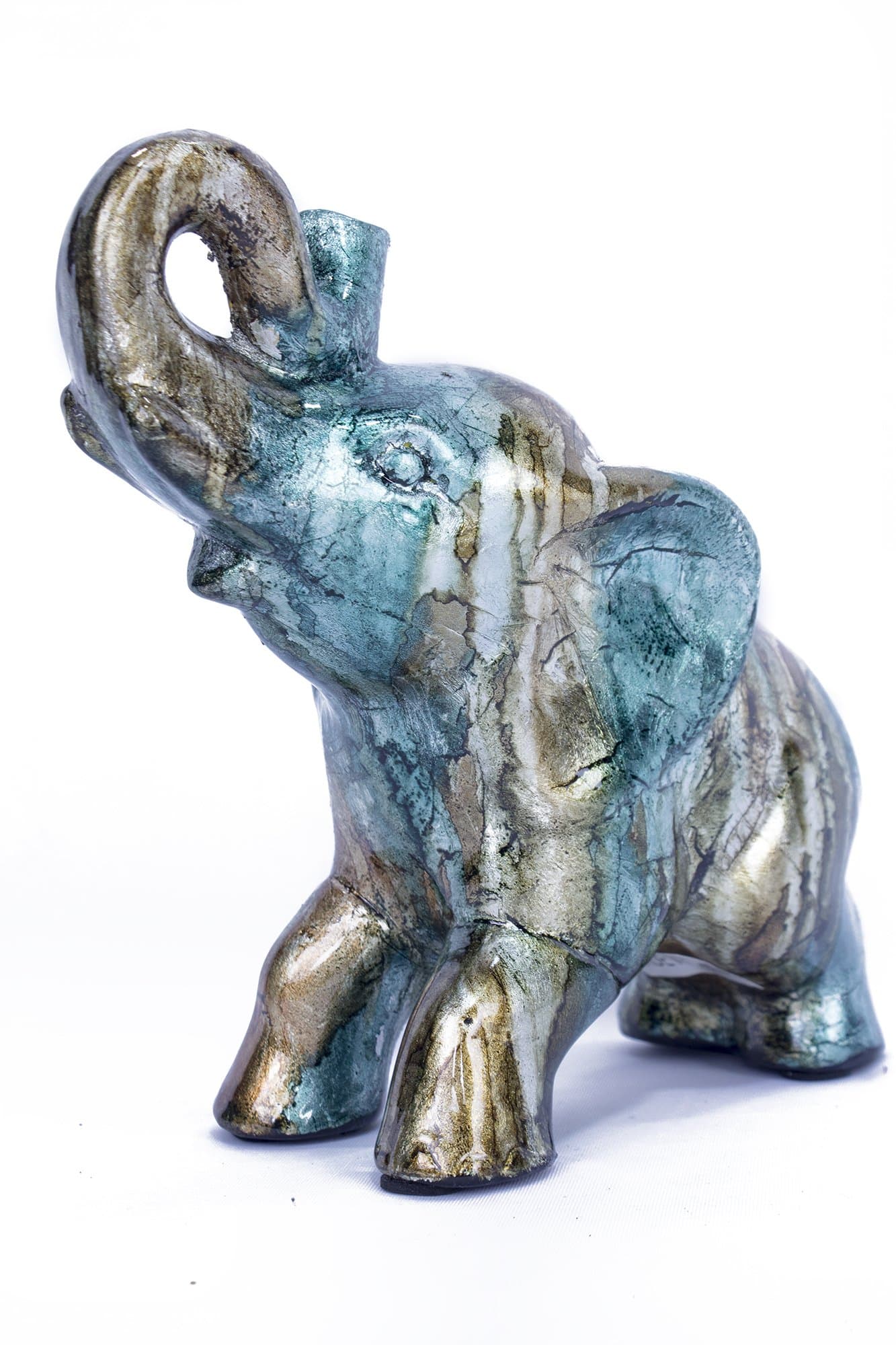 India Series 8" Decorative Ceramic Elephant, Turquoise/Copper/Bronze