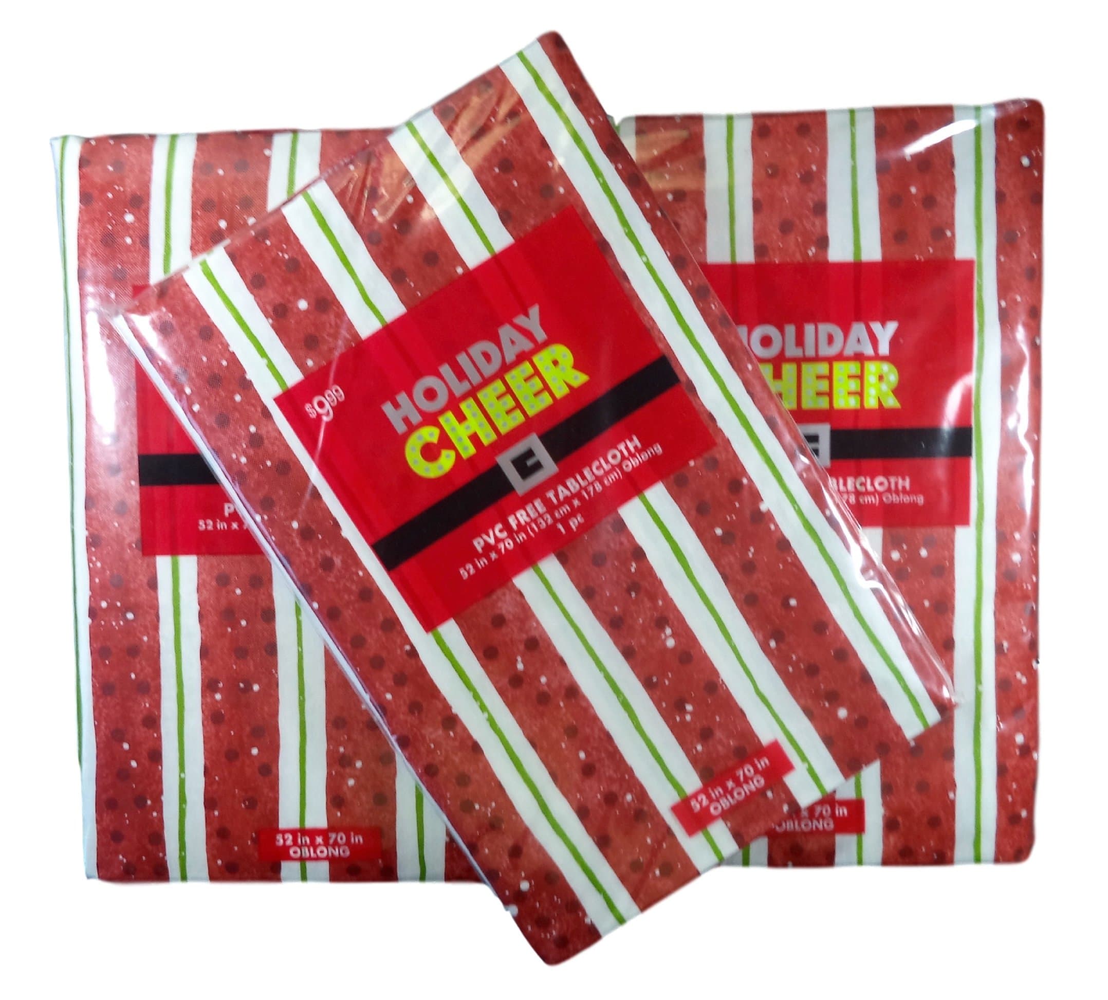 Bulk Buy: Christmas Stripe Flannel Backed PEVA Tablecloth, Pack of (3). (Oblong 52" X 70")