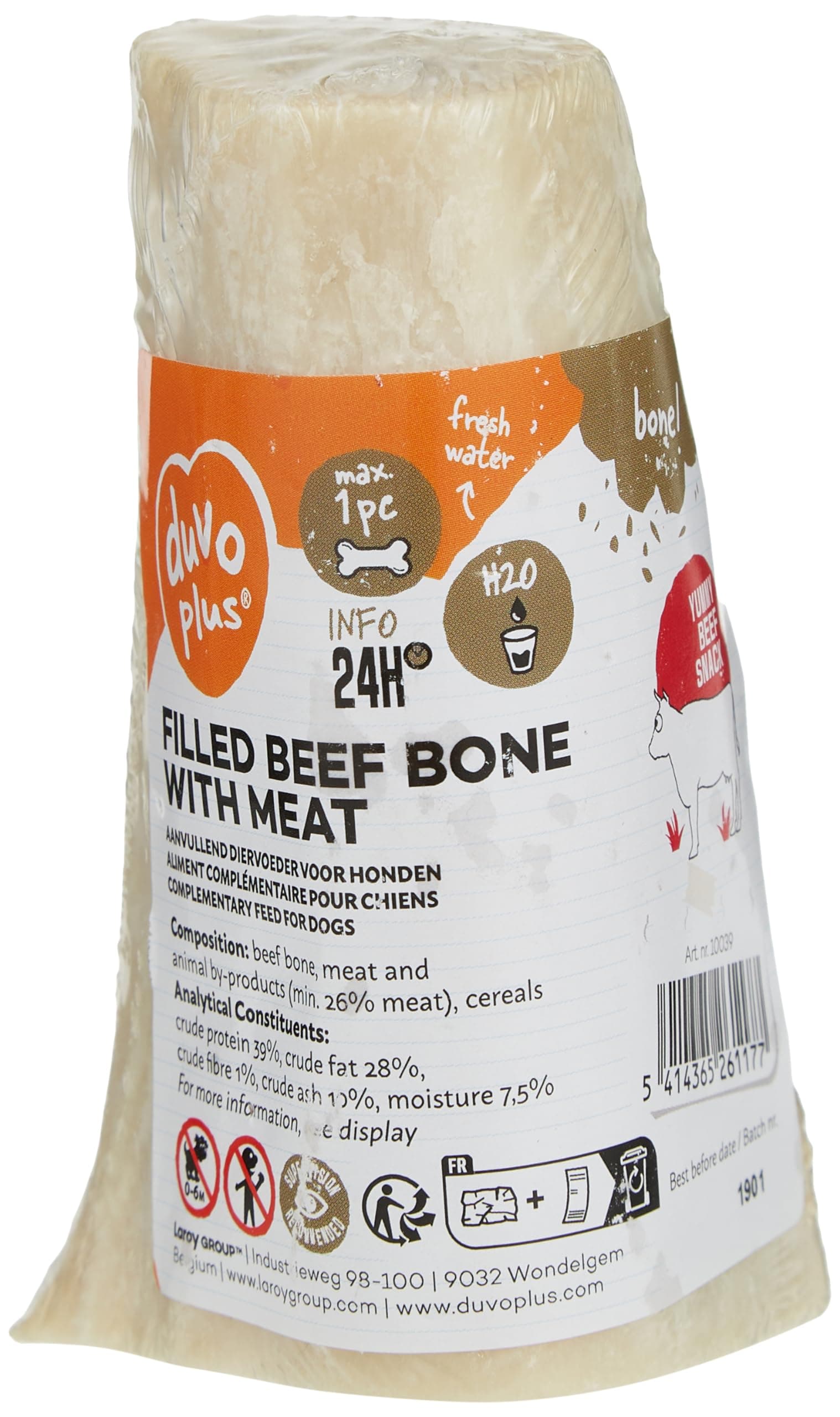 duvoplus Duvo Plus Beef Bone Filled With Beef Meat Delicious Dog Chew Snack, White/Brown