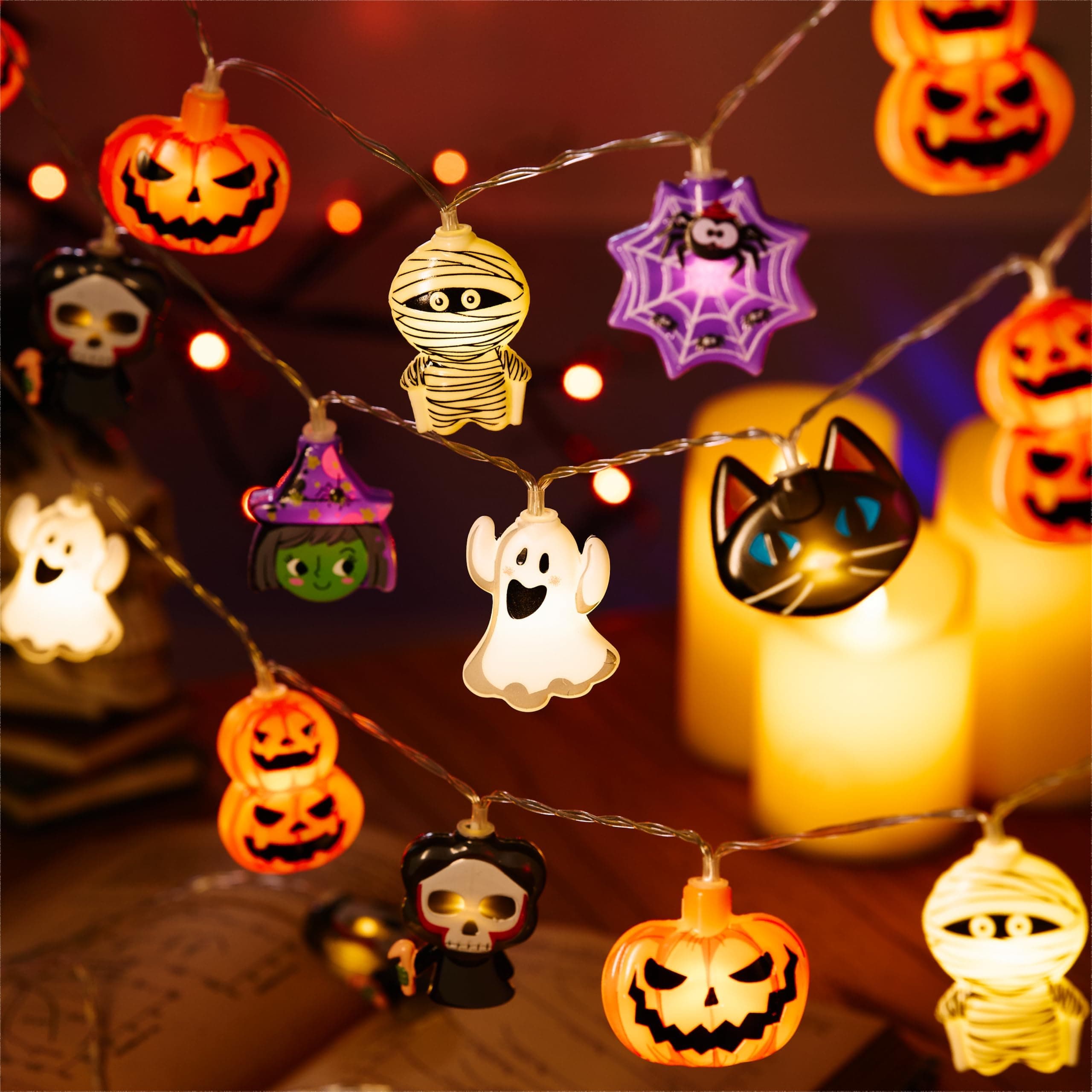 Halloween String Lights, 9.84Ft/3m 20 LED, Outdoor, Battery Operated, Timer Function, 8 Flashing Modes, Multicolor, String Light