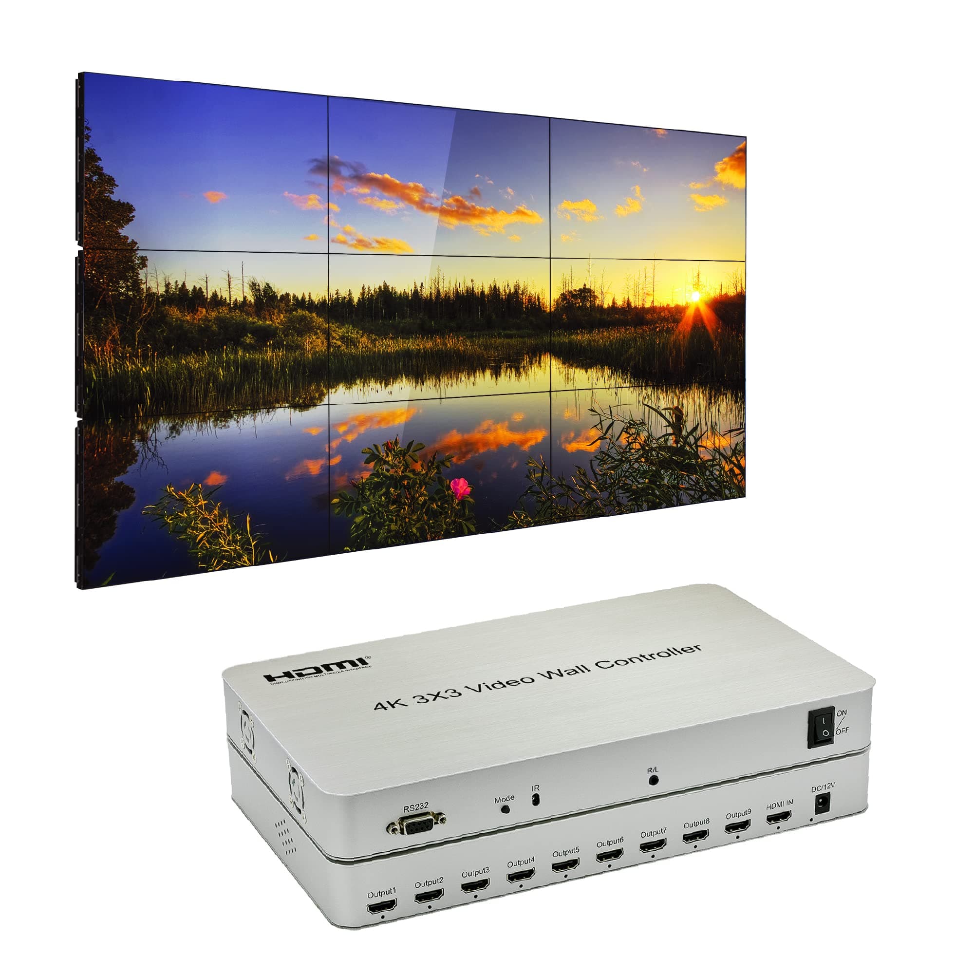 3x3 Video Wall Controller | 9 Channels | 4K, 1080p, HDMI 1.4, HDCP1.4 | 1 HDMI Input & 9 Outputs | 13 Display Modes - 1x2, 1x3, 1x4, 2x1, 2x2, 2x3, 2x4, 3x1, 3x2, 3x3, 4x1, 4x2