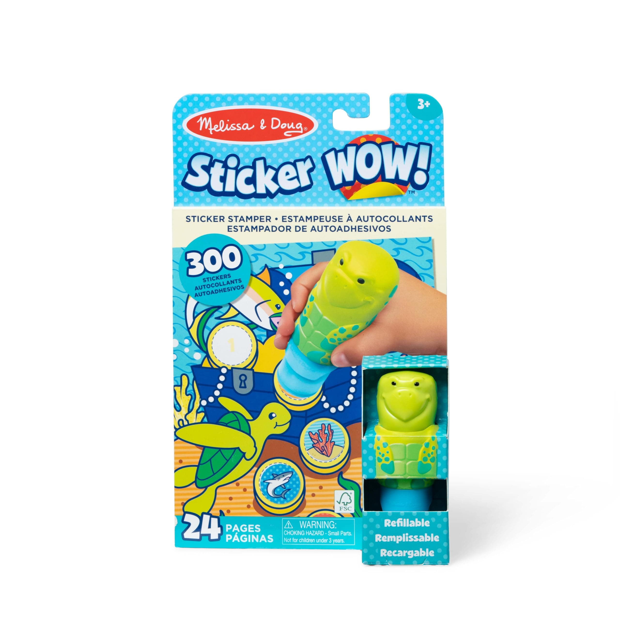 Sticker Wow!™ 24-Page Activity Pad and Sticker Stamper, 300 Stickers, Arts and Crafts Fidget Toy Collectible Character – Sea Turtle - for Kids Ages 3+ - FSC Certified