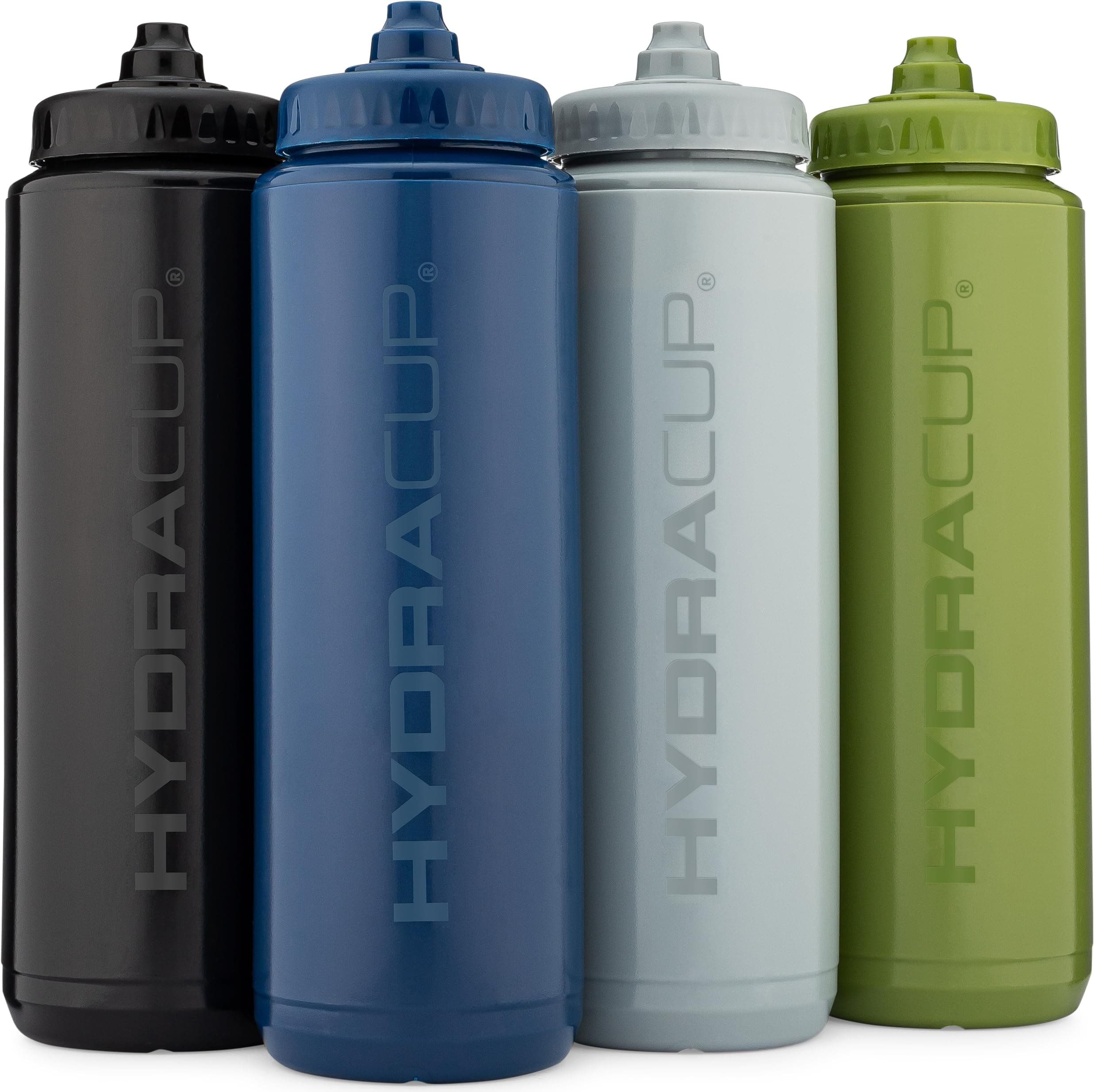 Hydra Cup Sport 4 Pack - 32 oz Squeeze Water Bottles, Sports Water Bottle Pack with Fast Flow Valve, BPA-Free Squirt Water Bottles (Dark Colors)