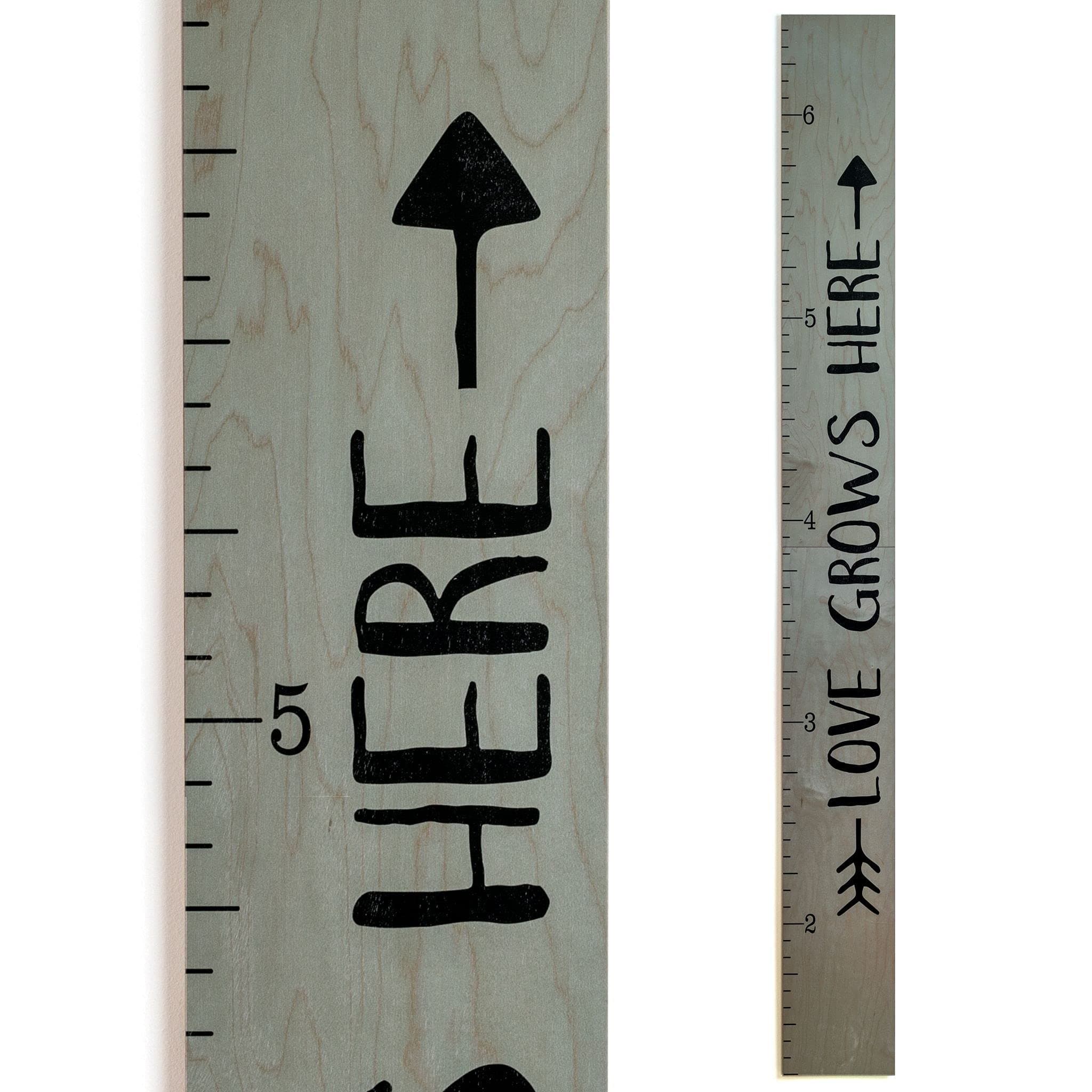 Headwaters Studio Growth Chart Art | Giant Ruler Wooden Height Chart | Wood Growth Chart for Babies, Kids, Boys & Girls | Love Grows Here (Gray Tribal)