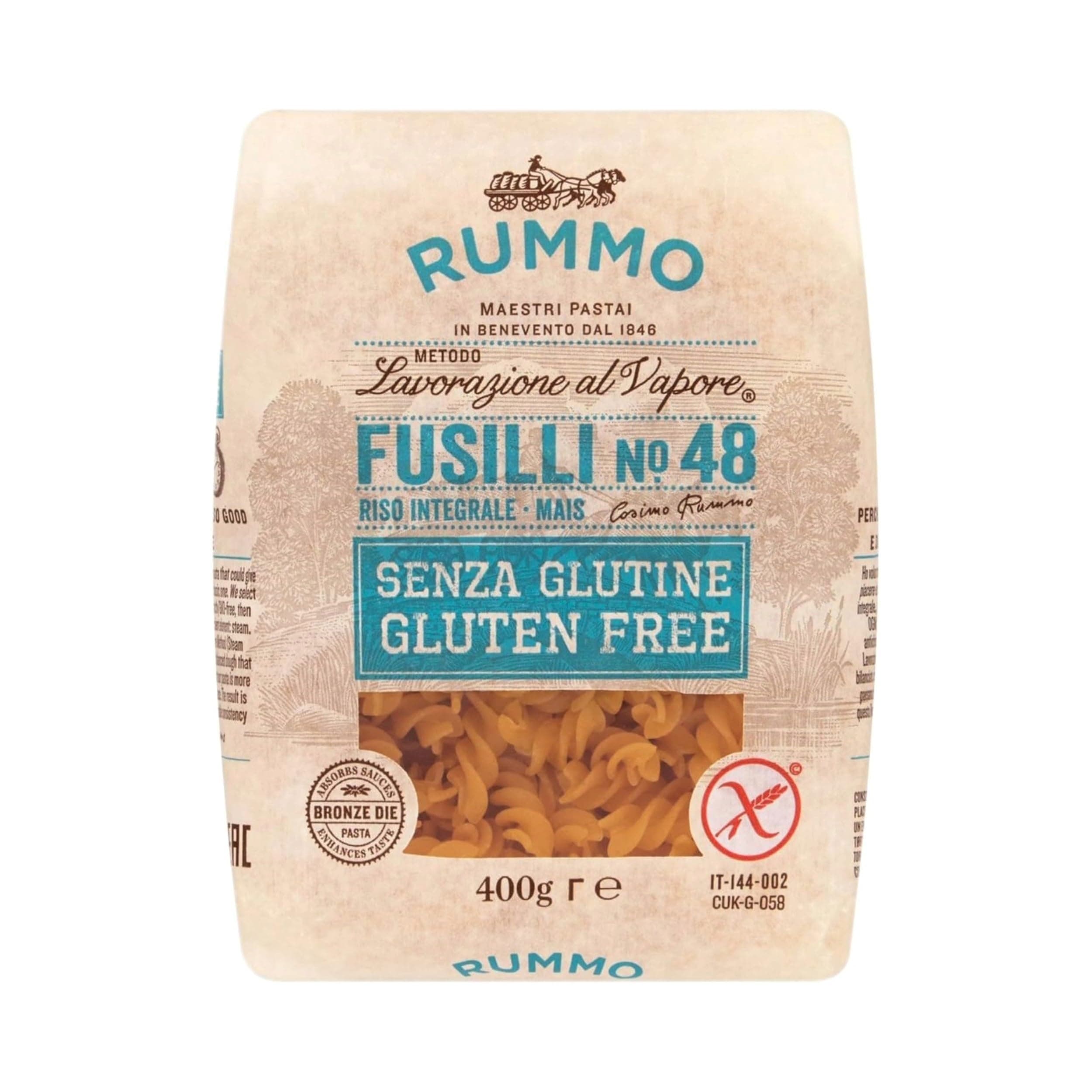 Gluten Free Fusilli Pasta No.48 - Exquisite Italian Artisan Pasta, Perfectly Twisted for Sauce Retention, 400 g (Pack of 1)