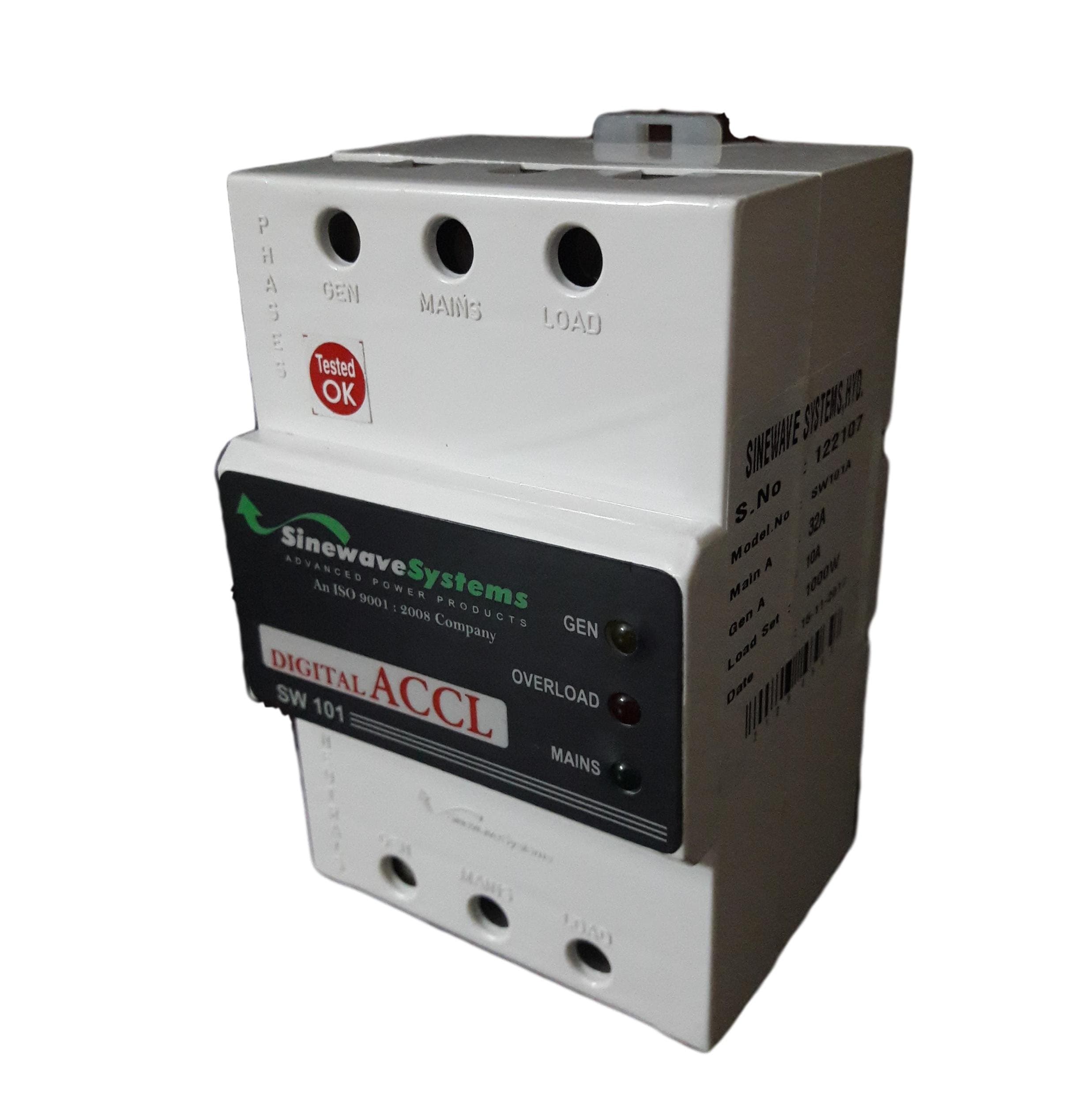 Automatic Changeover cum current limit (ACCL) - SW 101 - ( EB 1 Phase 30A DG 1 Phase 30A ) DG Limit Avalable in 2A,3A,4A,5A,7.5A,10A,20A pls mention in order