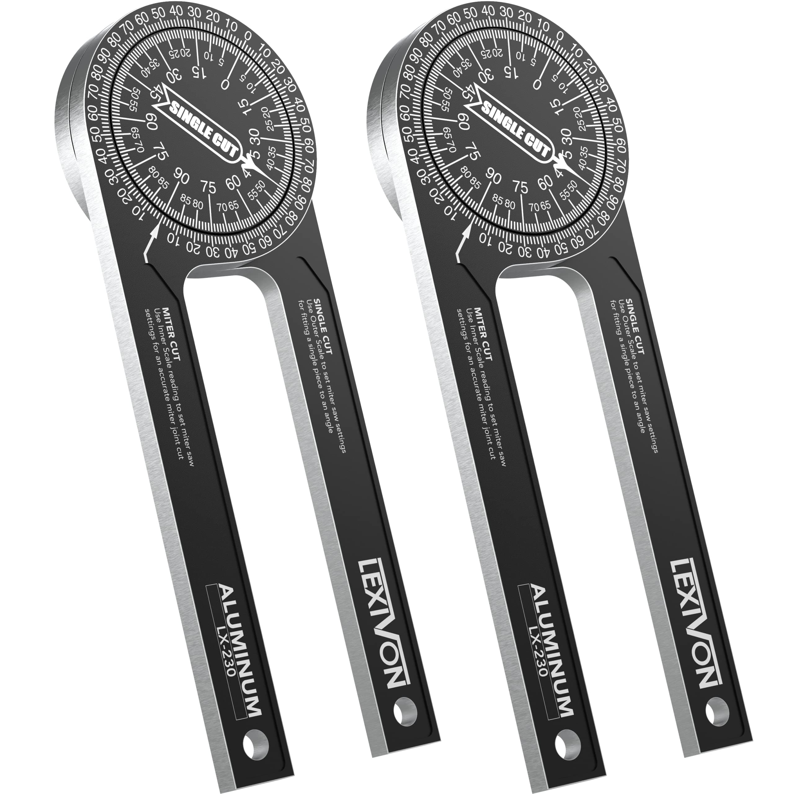 LEXIVON [2-pack] Aluminum Miter Saw Protractor | 7-Inch Rust Proof Angle Finder Featuring Precision Laser Engraved Scales (LX-230X2)
