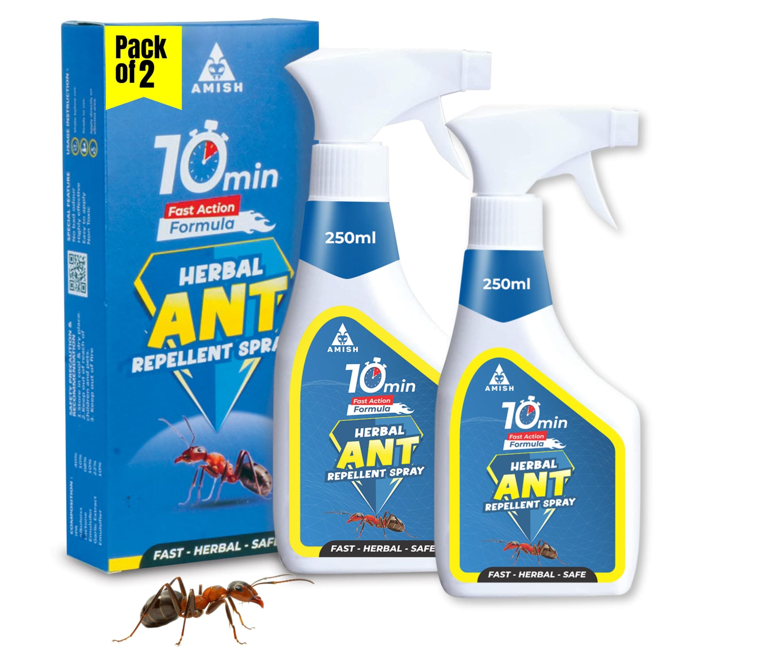 Amish Herbal Ant Spray 250ml Pack-2 |10 Minutes Formula |Removes Entire Ant colony|Powerful 100% Organic No Chemical Ant Repellent Spray for Home Kitchen Office Garden Long Lasting Protection