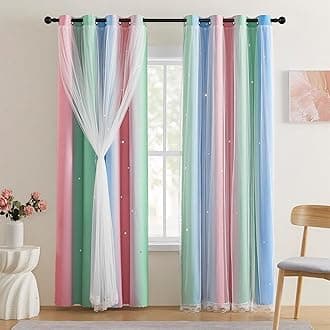 XiDi Pink & Rainbow Curtains for Kids & Girl Rooms - Blackout, Unicorn Wall Decals, 52x84 Inch