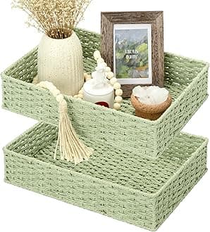 StorageWorks Bathroom Vanity Tray for Countertop, Bathroom Counter Tray for Decorative, Toilet Paper Baskets, Green, Larger, 2 Pack