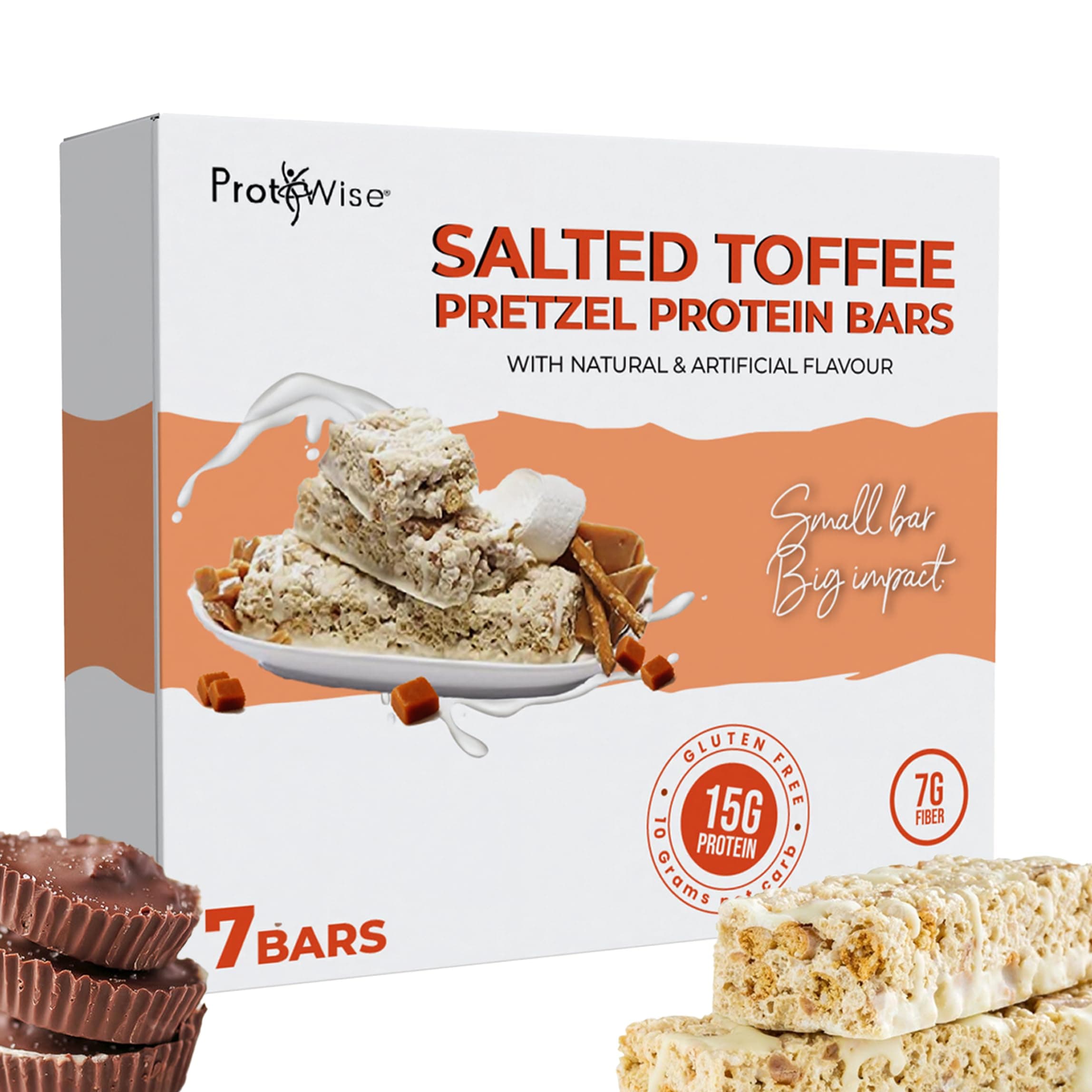 ProtiWise Salted Toffee Protein Bars | 15g Protein, High Fiber | Low Calorie, Low Sugar | Gluten Free | Keto Friendly Weight Loss Hunger Control Meal Replacement Bar | 7 Count Box