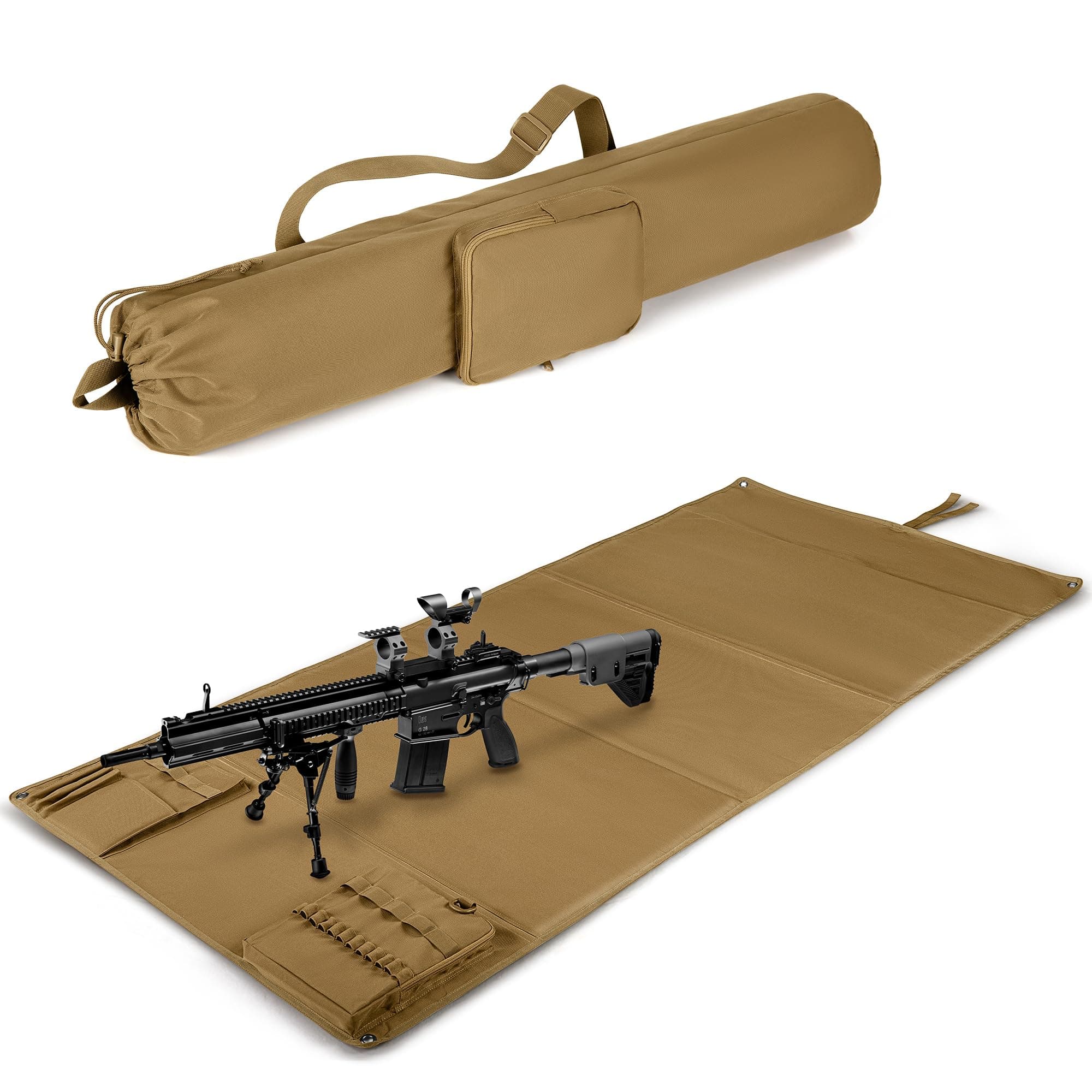 Tactical Shooting Mat with Carrying Bag, Extra Large Roll Up Shooting Mats Prone Padded Shooting Blanket with 2 Accessory Pockets for Range Shooting Hunting