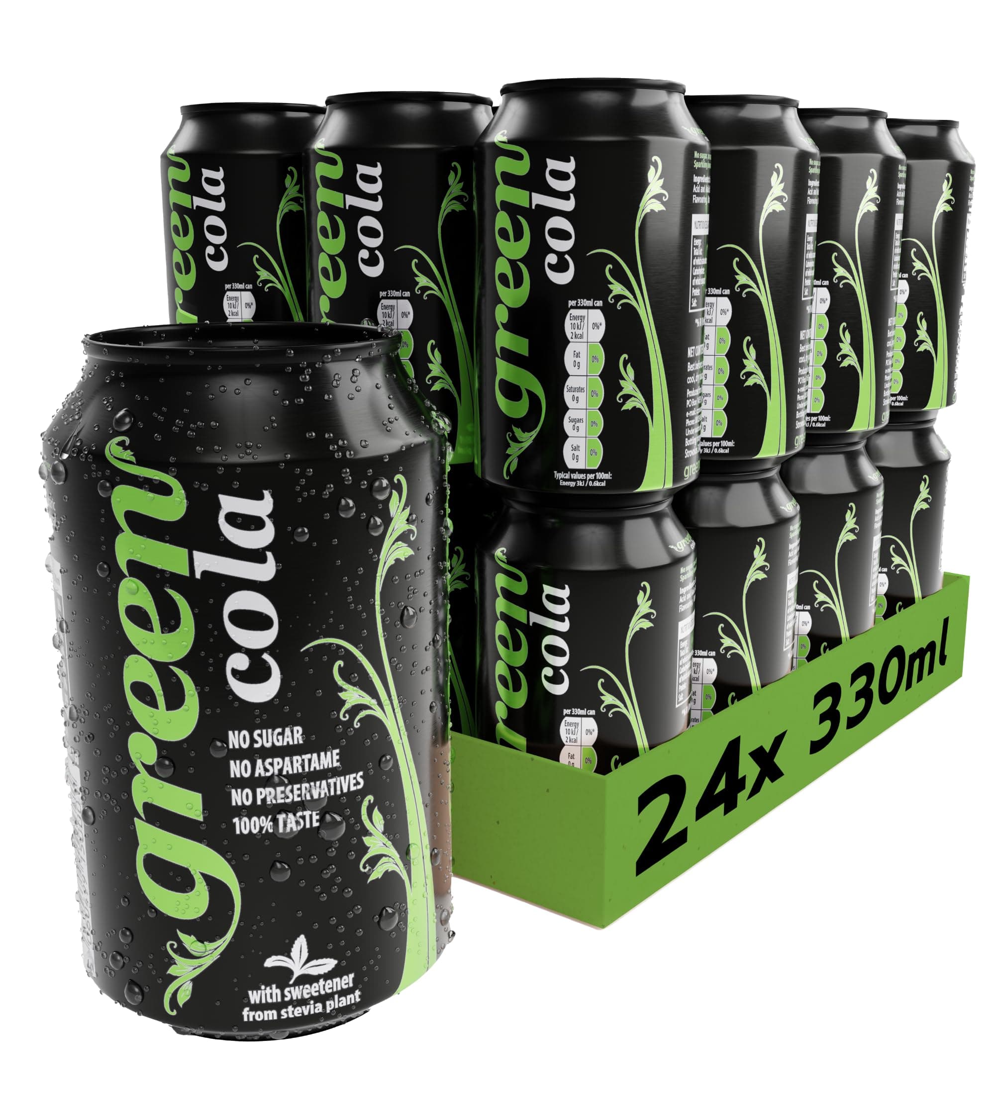 Zero Calorie Soft Drink – Sugar-Free Fizzy Drinks with Stevia & Natural Caffeine – No Aspartame, Low Calorie Cans of Pop 24 Pack (330ml x 24)
