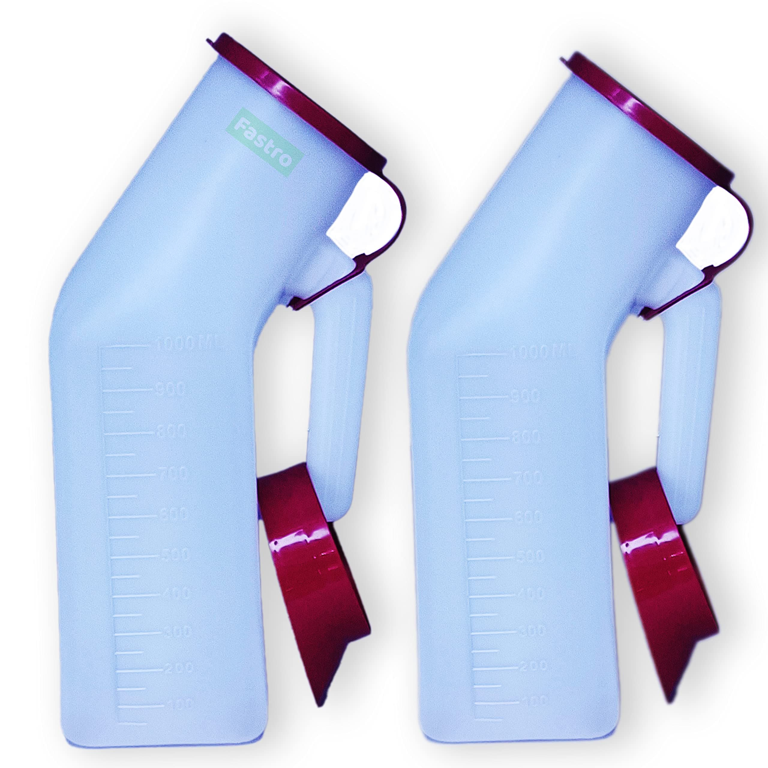 ポータブルで安全な医療グレードプラスチック尿ポット キャップ付き 女性と男性用 - 1000ml - 2個セット