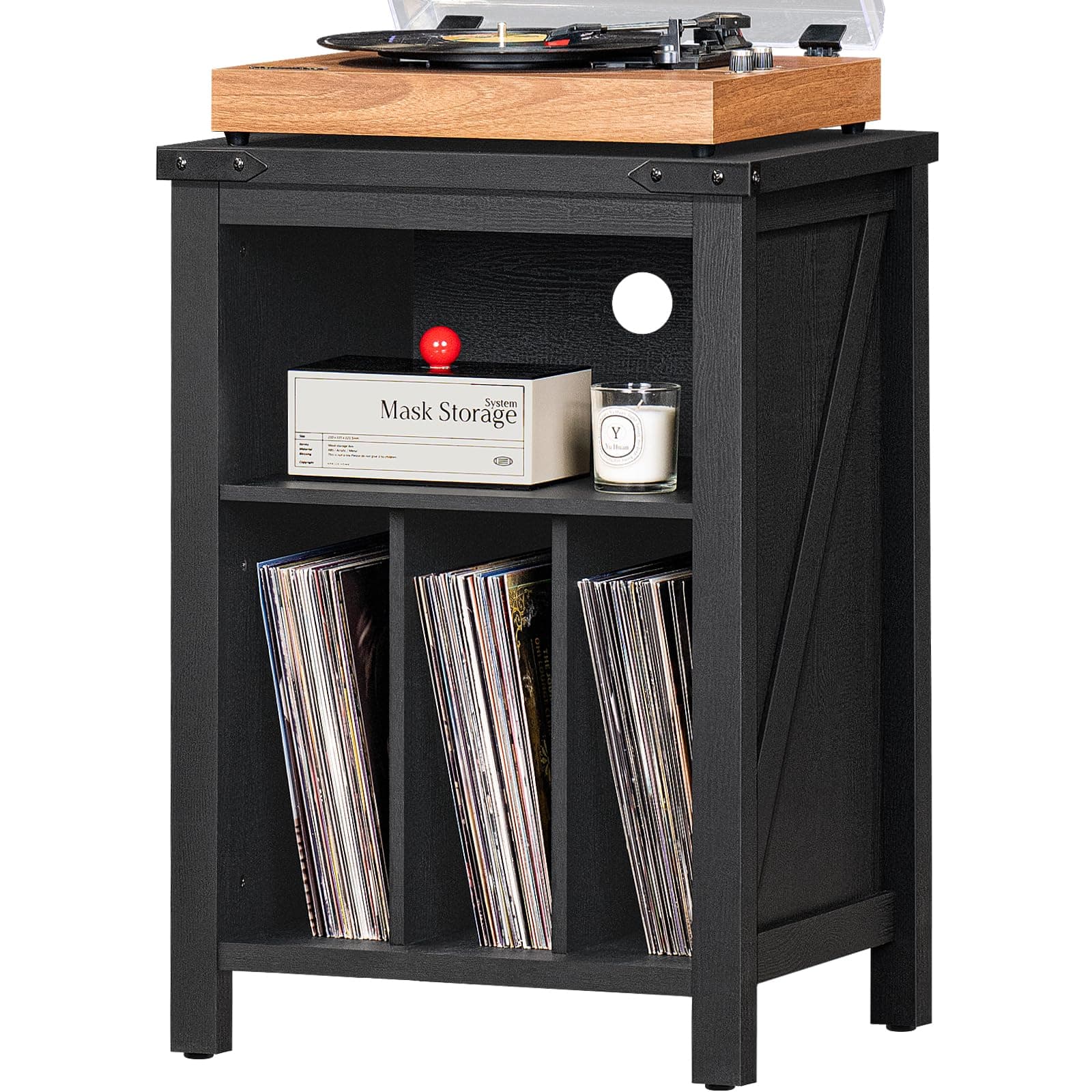 Record Player Stand with Vinyl Record Storage,Black Record Player Table Holds up to 160 Albums,Large Wood Turntable Stand Cabinet Dispaly Shelf for Living Room,Bedroom,Office