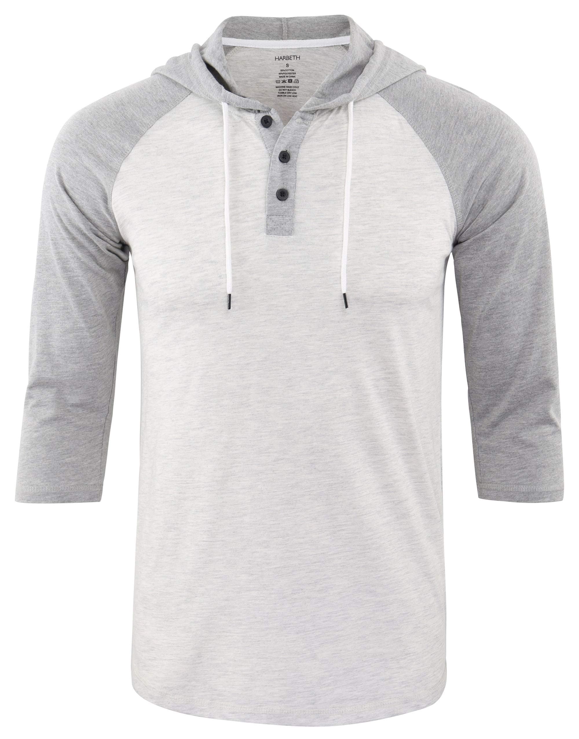 HARBETH Mens Tagless 3/4 Sleeve Athletic Active Workout Running Hiking Baseball Hoodie T Shirts