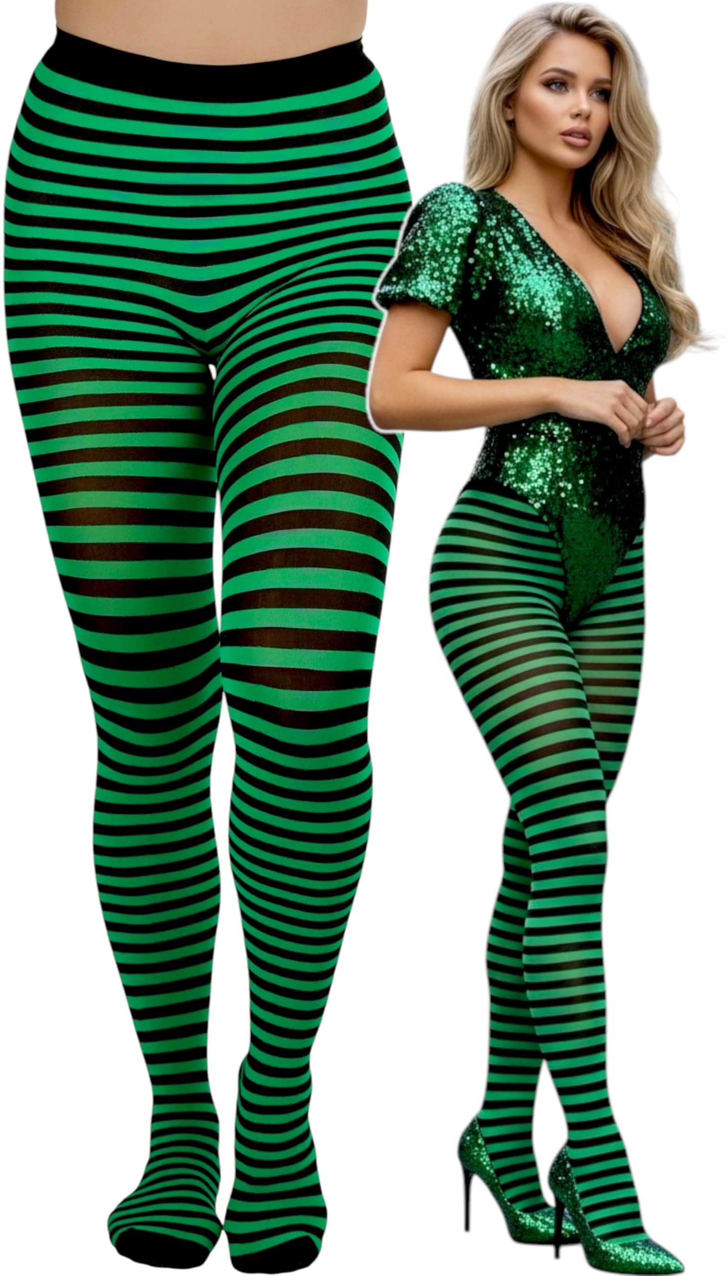 Women's Thin Horizontal Stripe Opaque Tights Pantyhose - Regular or Plus