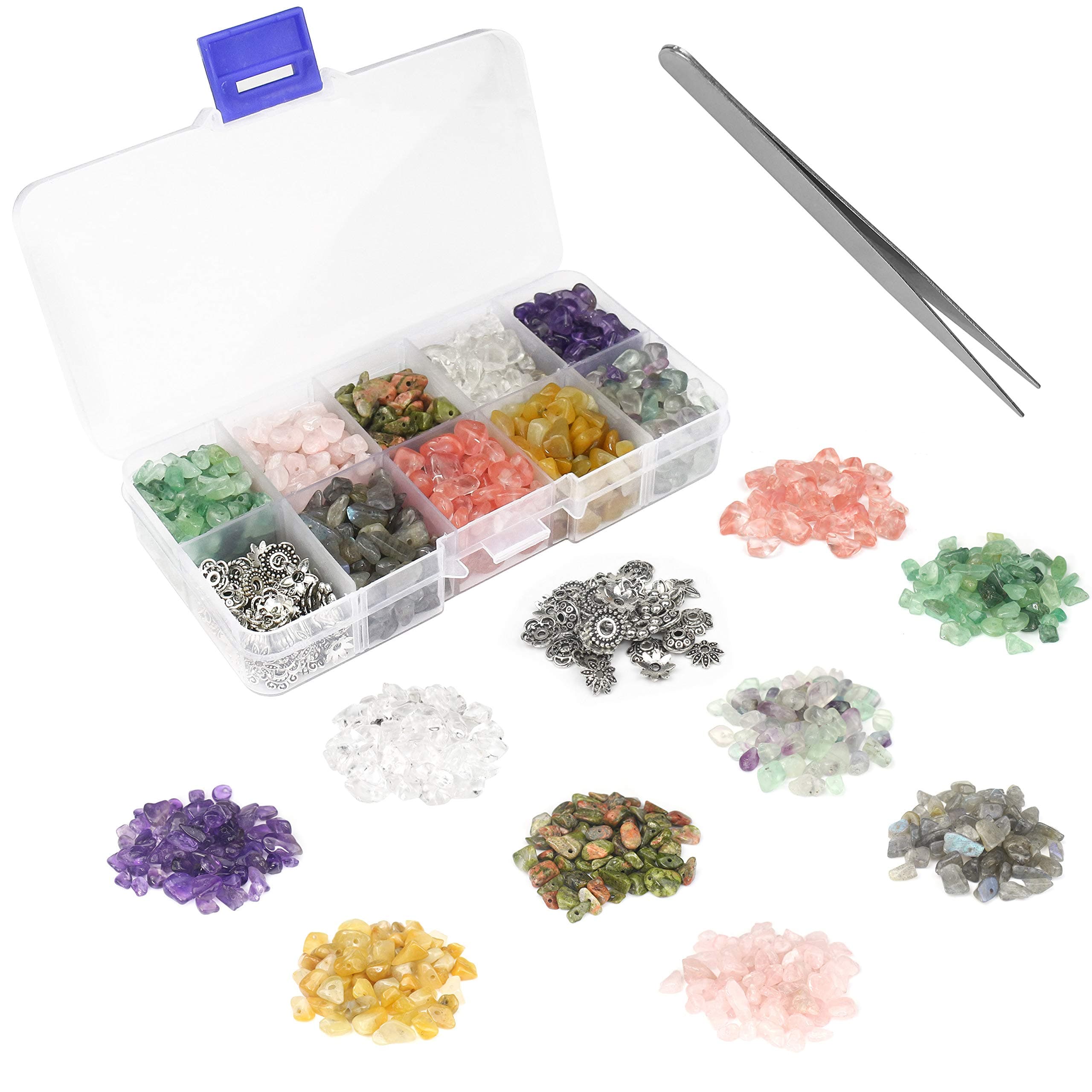 1000 Pcs Chip Gemstone Beads Healing Crystals Crushed Irregular Shaped Beads with Box for Jewelry Making