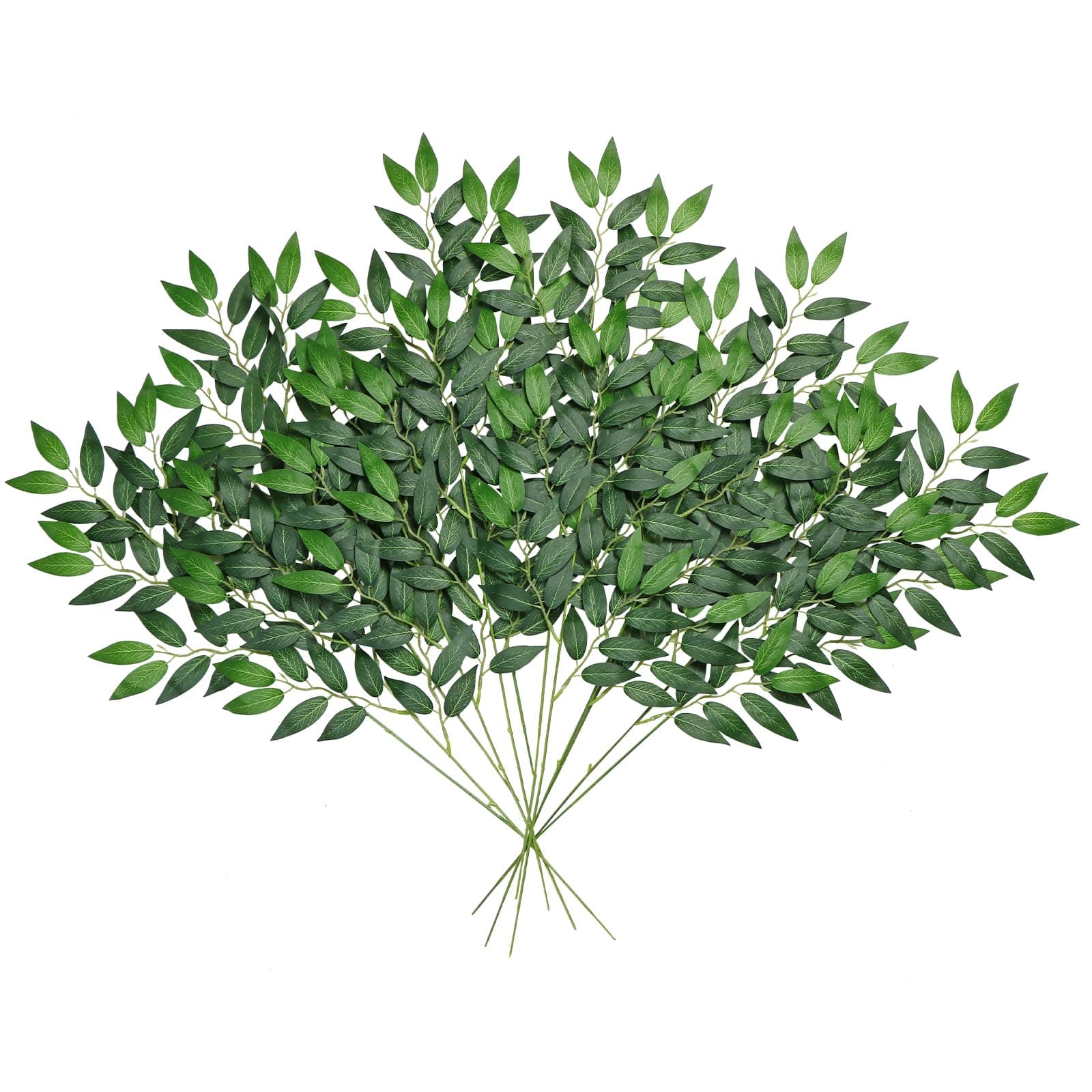 DEMIUKO 12PCS Artificial Leaves Stems 25in Greenery Foliage Branches Spring Plants Italian Ruscus Silk Leaves Branches Willow Stems for Spring Wreath Crafting Flower Arrangment Home Wedding Decor
