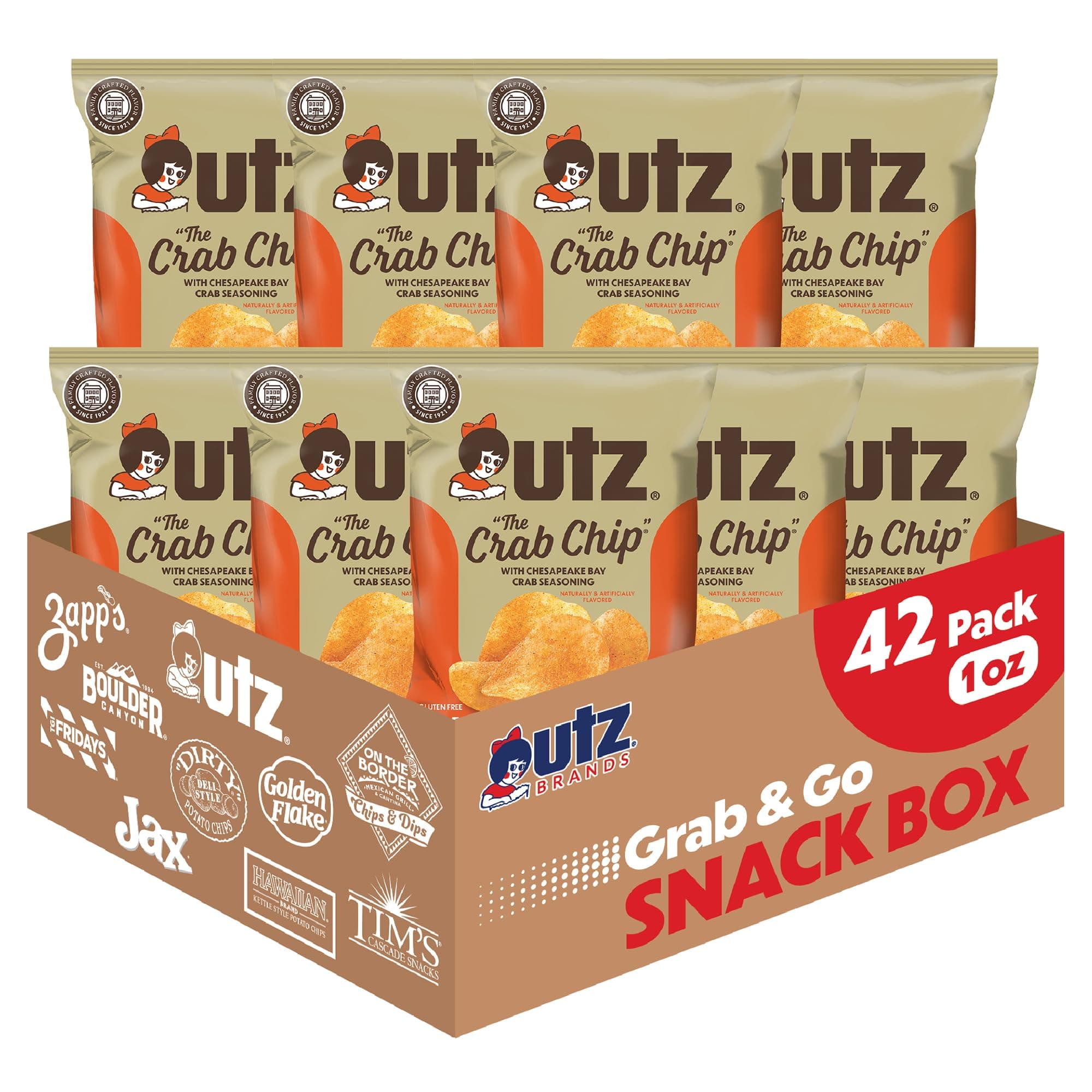 Utz Crab Chips 1 oz. Bags, 42 Count, Crispy Fresh Potato Chips, Perfect for Vending Machines, Individual Snacks to Go, Trans-Fat Free, brand is Utz, variation theme is Flavor that is Crab, Size that is 2.63 Pound (Pack of 1).