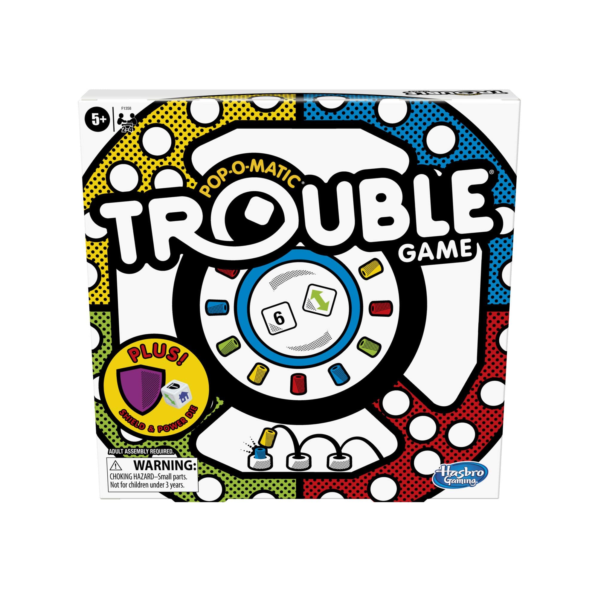 Trouble Board Game, Includes Bonus Power Die and Shield, Family Game for 2-4 Players, Ages 5 and Up (Amazon Exclusive)