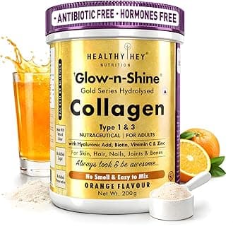 HealthyHey Nutrition HealthyHey Skin Glow-n-Shine® Collagen Powder 200g | Hydrolysed Collagen for Women&Men with Hyaluronic Acid,Biotin&Vitamin C for Healthy Skin,Hair&Nails-(Lemon,200gm)