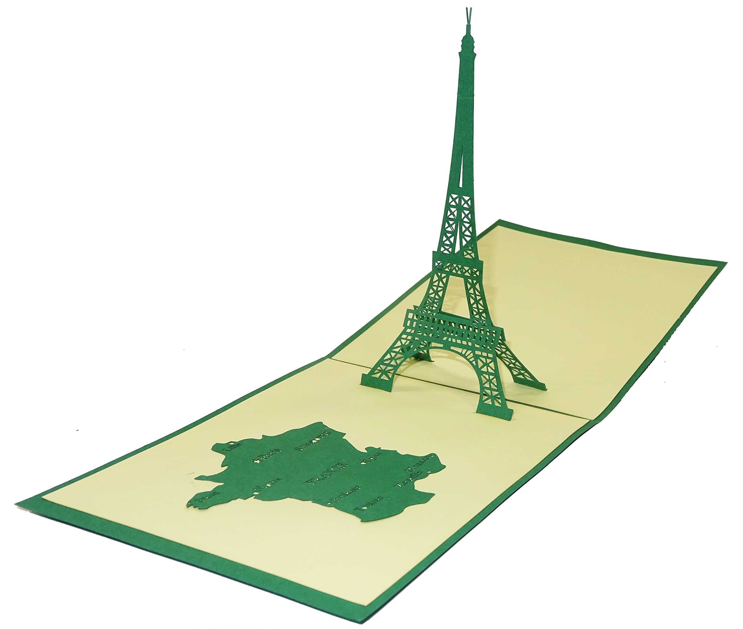 Eiffel Tower Design 3D Pop Up Card Greeting Card Birthday Card Eiffel Tower Gift France Paris Souvenir (Green)