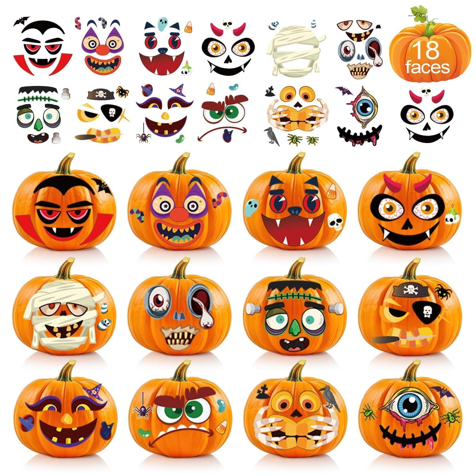 kockuu 36 Pack Halloween Pumpkin Decorating Craft Stickers Mini Make 36 Small Pumpkin Face Stickers for Kids Toddlers Treats Party Favors Supplies Halloween Sticker Gifts 18 Sheets