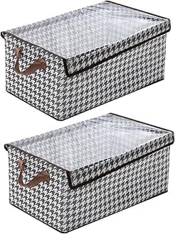 House of Quirk Durable Linen Closet Organizers and Foldable Flip Storage Baskets, Rectangle Storage Boxes for Pants, Shirt, Sweaters, Bra Panty, Socks (Pack 2, Houndstooth)