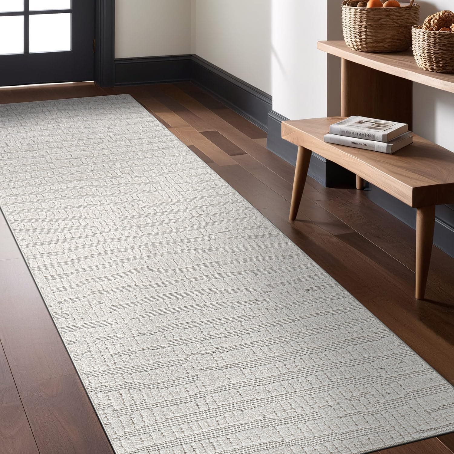 Modern Micro Loop Indoor Runner Rugs for Living Room Bedroom Kitchen Geometric Pebble White 2x7 Luxury Durable Low and High Pile Non-Shedding Stain Resistant Soft Area Carpet 2 x 7