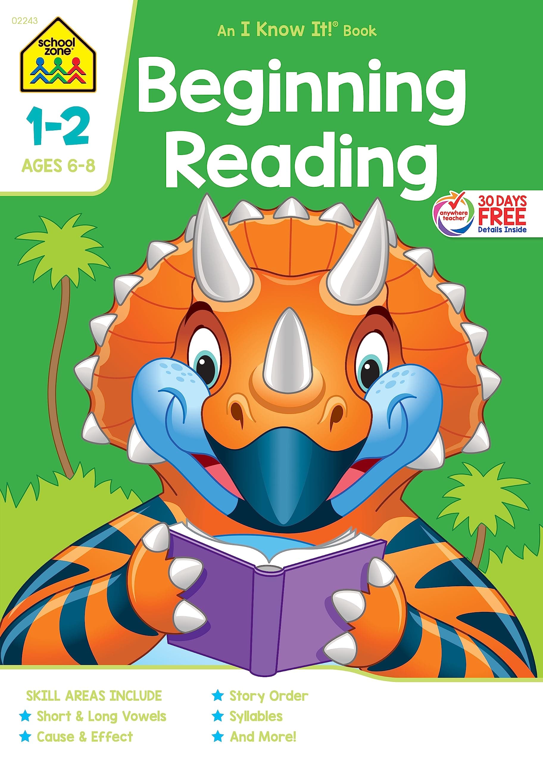 School Zone - Beginning Reading Workbook - 64 Pages, Ages 6 to 8, Grades 1 to 2, Beginning & Ending Sounds, Vowels, Sequencing, and More (School Zone ... Workbook Series) (Deluxe Edition 64-Page)