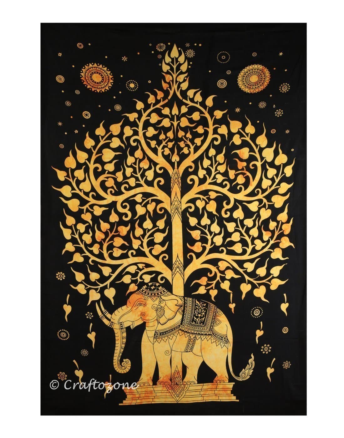Craftozone Tree Multi Tapestry Mandala Tapestry Indian Wall Hanging, Bedsheet (Golden tree)