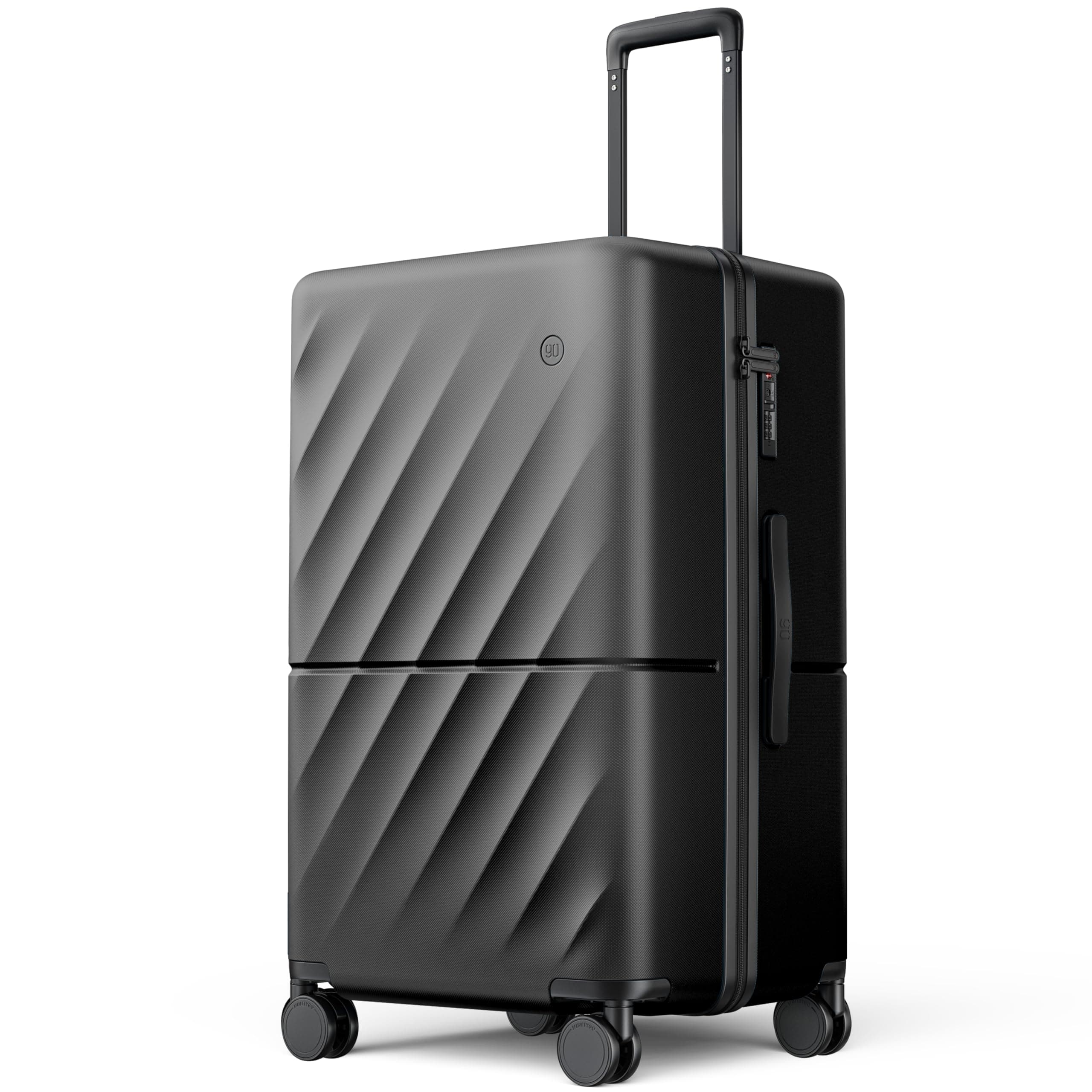Trunk Luggage 26 Inch, Medium Checked Luggage with Double Spinner Wheels, Anti-Burst Zipper, Hard Case PC Suitcase, Lightweight Travel Luggage, TSA Approved (Onyx Black, Hudson)