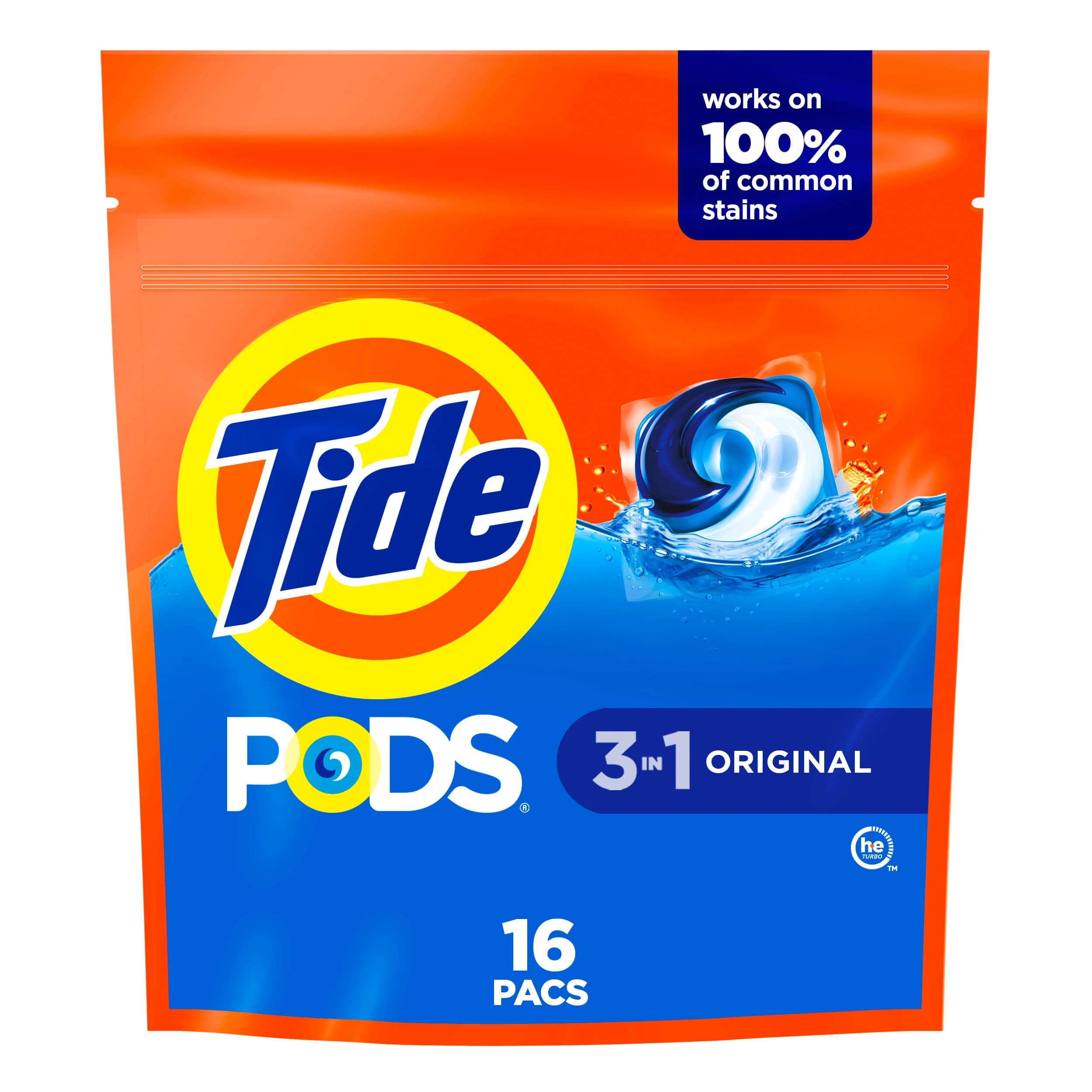 PODS Original Scent HE Turbo Liquid Detergent Pacs, 16 count