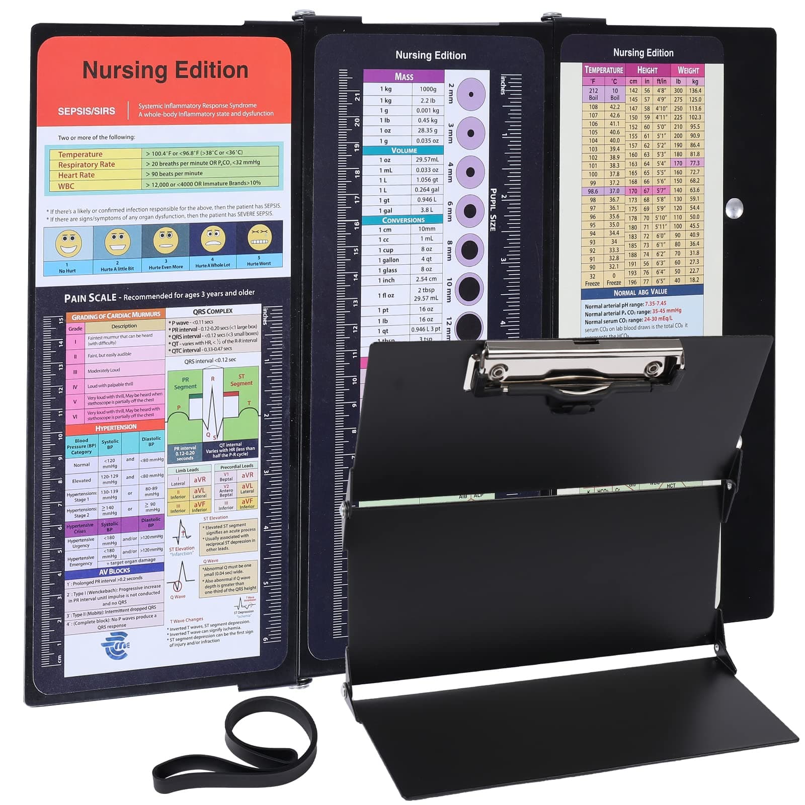 Nursing Clipboard Foldable Pocket Size-Nursing Edition Cheat Sheets Aluminum 3 Layers Foldable Clipboard Nursing Nurse Clipboard Foldable fits in Nurses Doctors(Black)