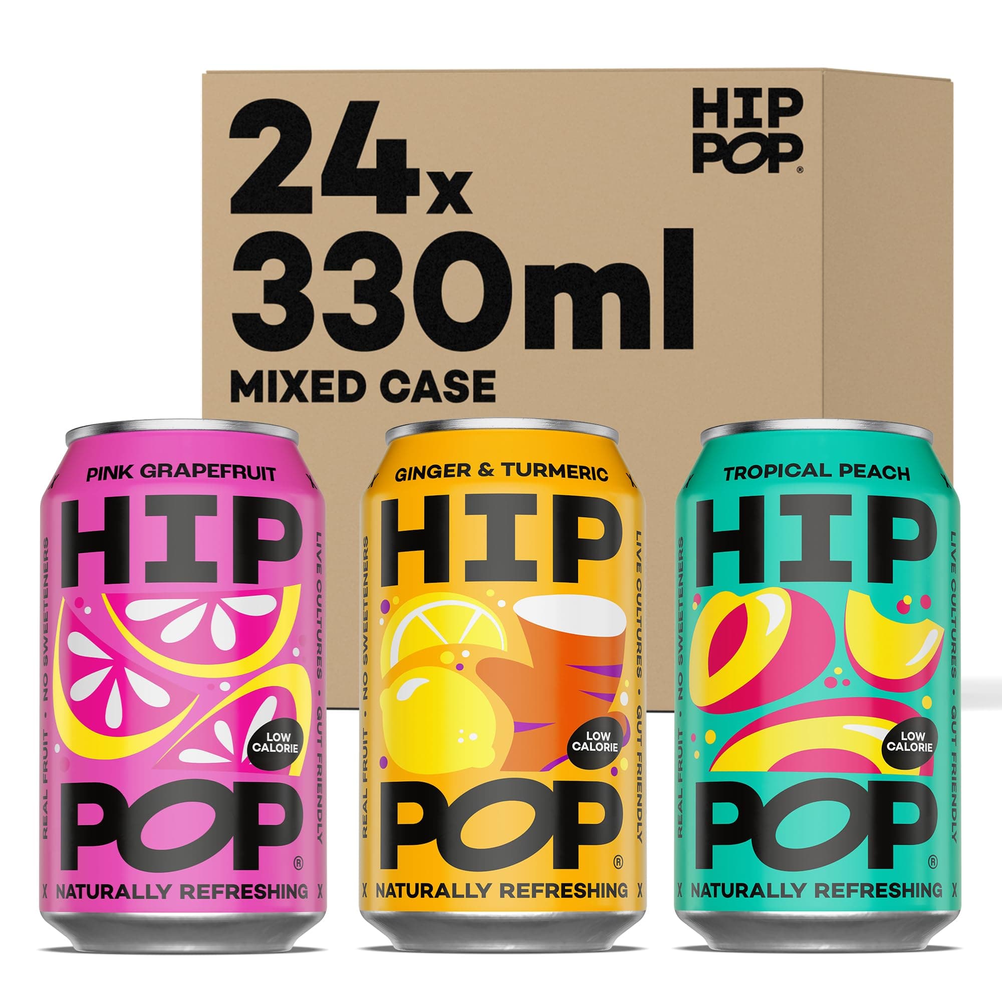Hip Pop Soda, Mixed Flavour Case, Low Calorie, 100% Natural, Vegan, Branding ...