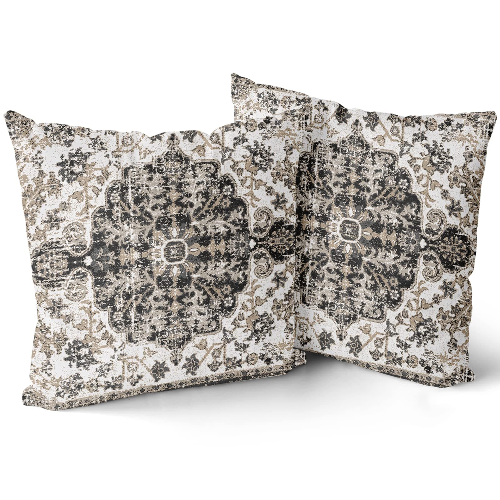 Black White Grey Ethnic Boho Throw Pillow Covers 16x16 Inch Bohemian Carpet Vintage Gray Floral Decorative Pillows Pillow Cases Farmhouse Accent Home Decor For Bedroom Couch Sofa Porch Set Of 2
