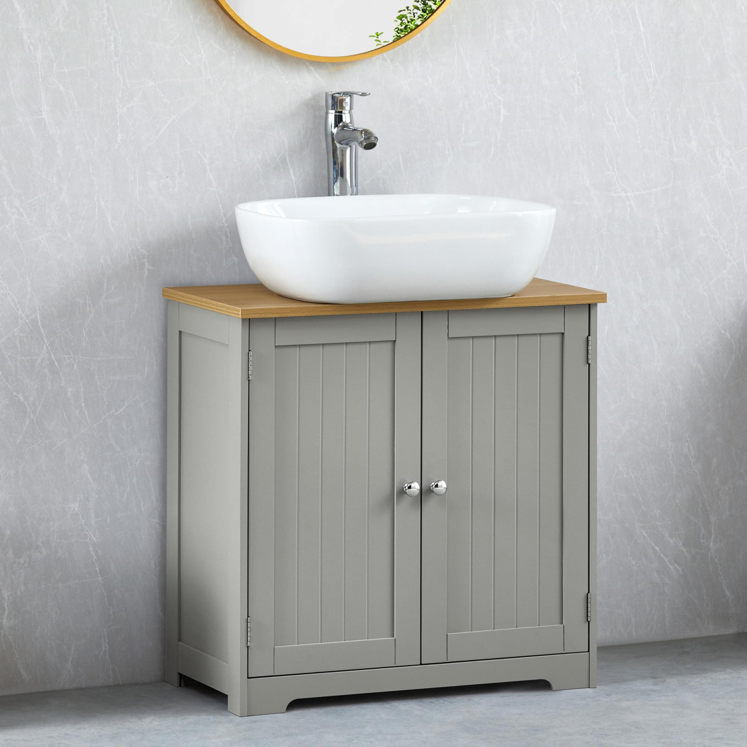 Bath Vida Priano Under Sink Bathroom Cabinet Floor Standing Storage Cupboard Basin Unit, Grey & Oak