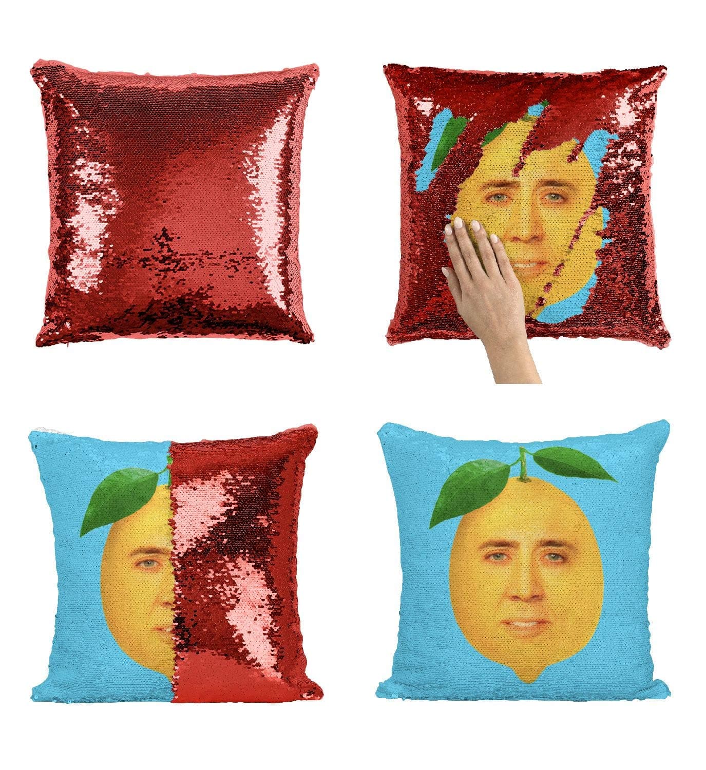 Lemon Nicolas Cage Face P113 Sequin Pillow, Sequin Pillowcase, Funny Pillow, Two color pillow, Present Pillow, Gift for her, Gift for him, Magic Pillow, Mermaid Pillow [With Insert]