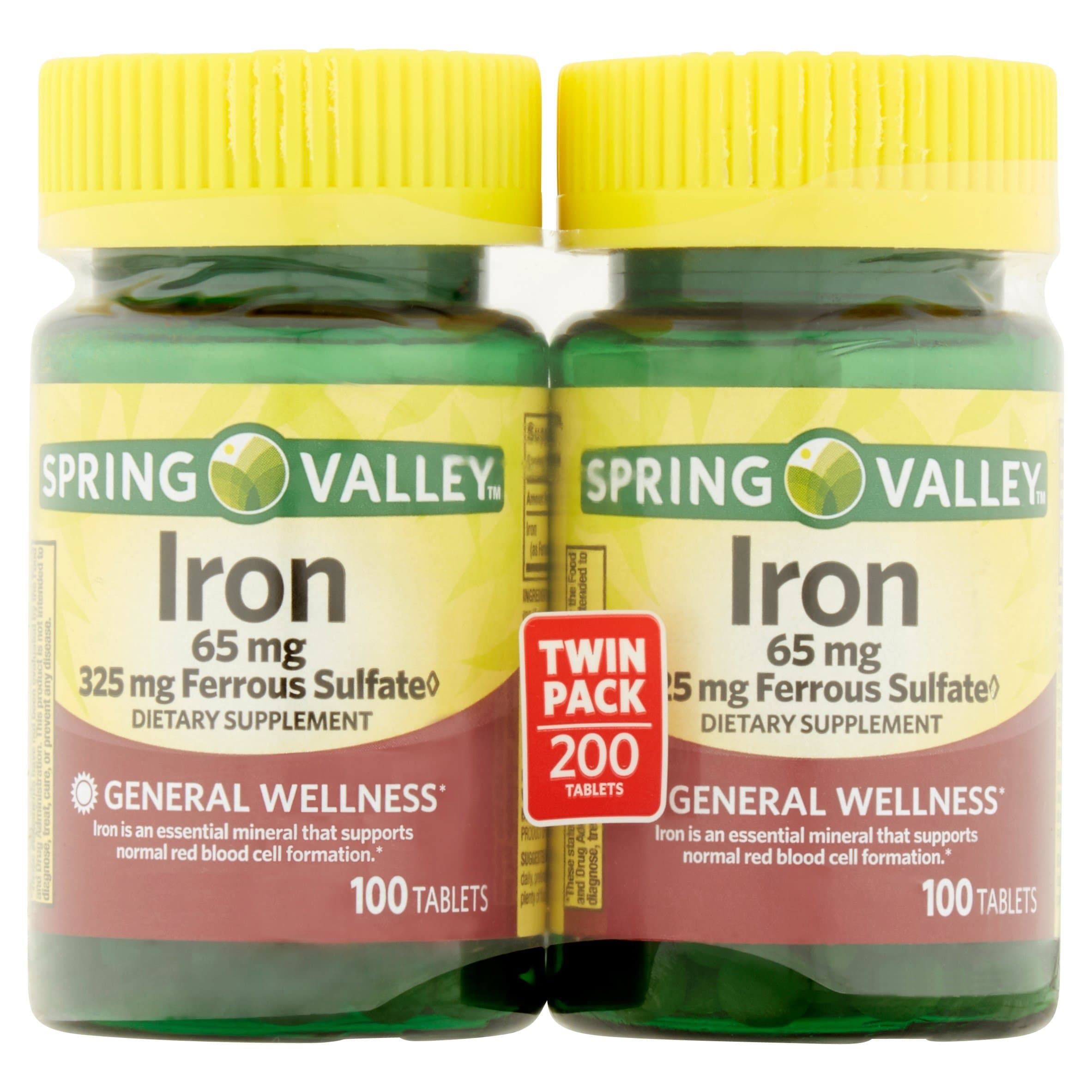 Spring Valley Iron 65 mg, 100 Tablets (2 Pack)