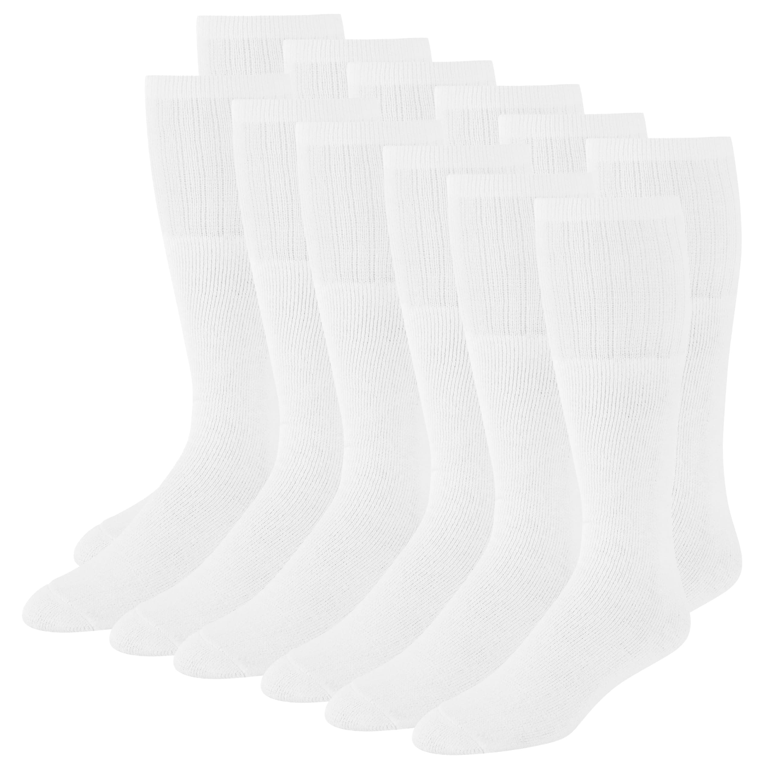 Men's Solid Tube Socks Over the Calf High 24" Size 9-10-13-15, 6 Pairs