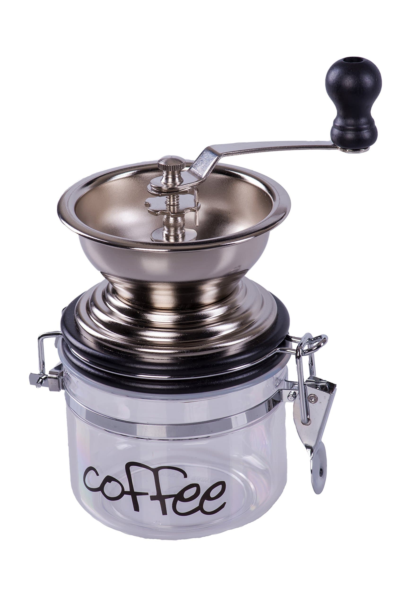 Gourmet Hand Powered Chrome Coffee Grinder with Latch Secured Canister