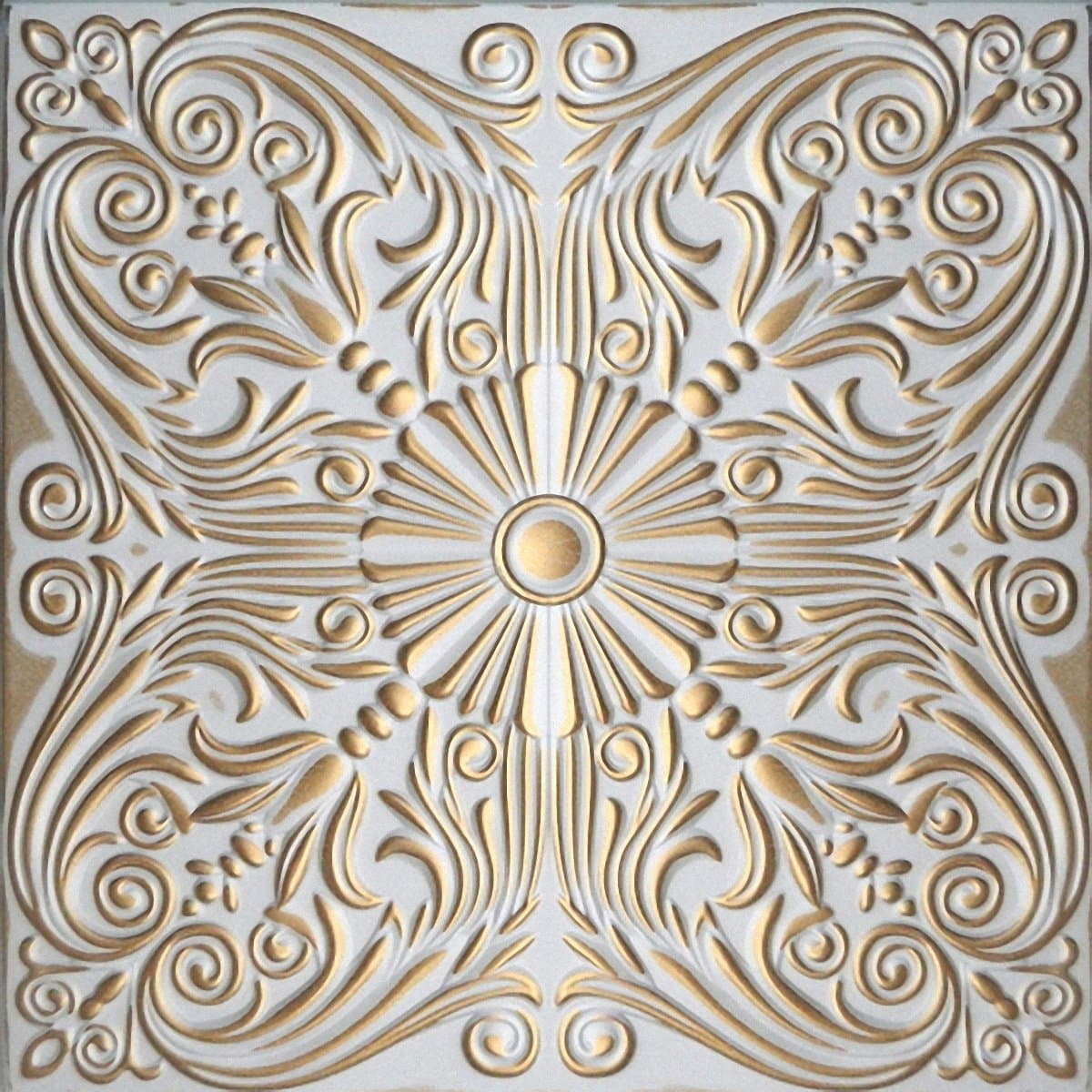Hand Painted Polystyrene Foam Ceiling Tiles Retro 76 White - Gold (Pack 52 pcs / 13 sqm)