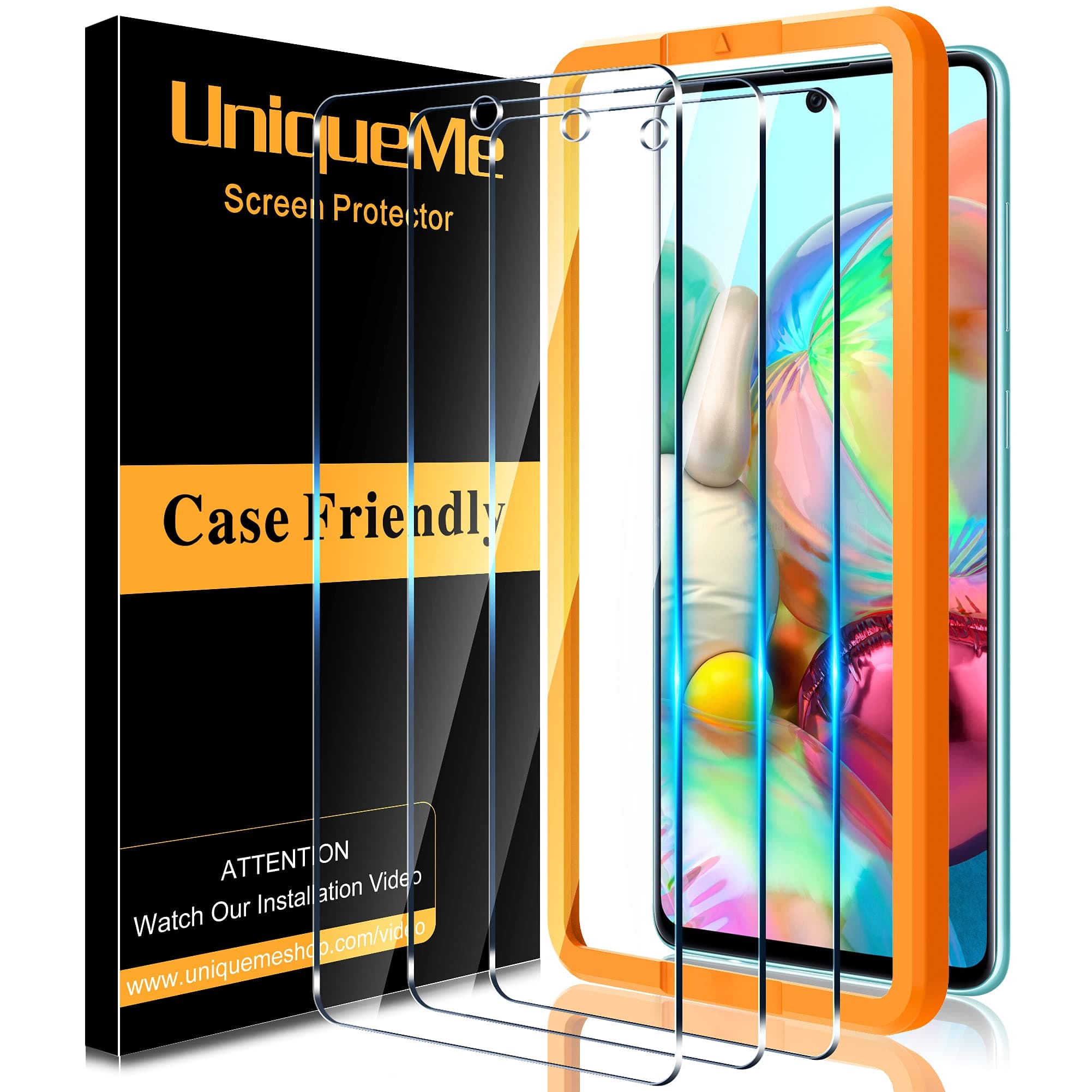 UniqueMe [3 Pack Screen Protector for Samsung Galaxy A71 5G / 4G Tempered Glass, [Case Friendly] 9H Hardness [Alignment Frame Easy Installation] High Definition Bubble Free
