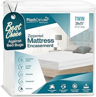 PlushDeluxe Zippered Mattress Encasement, Waterproof, Bed Bug & Dust Mite Proof 6-Sided Protector Cover, (Fits 9-12 Inches H) Twin