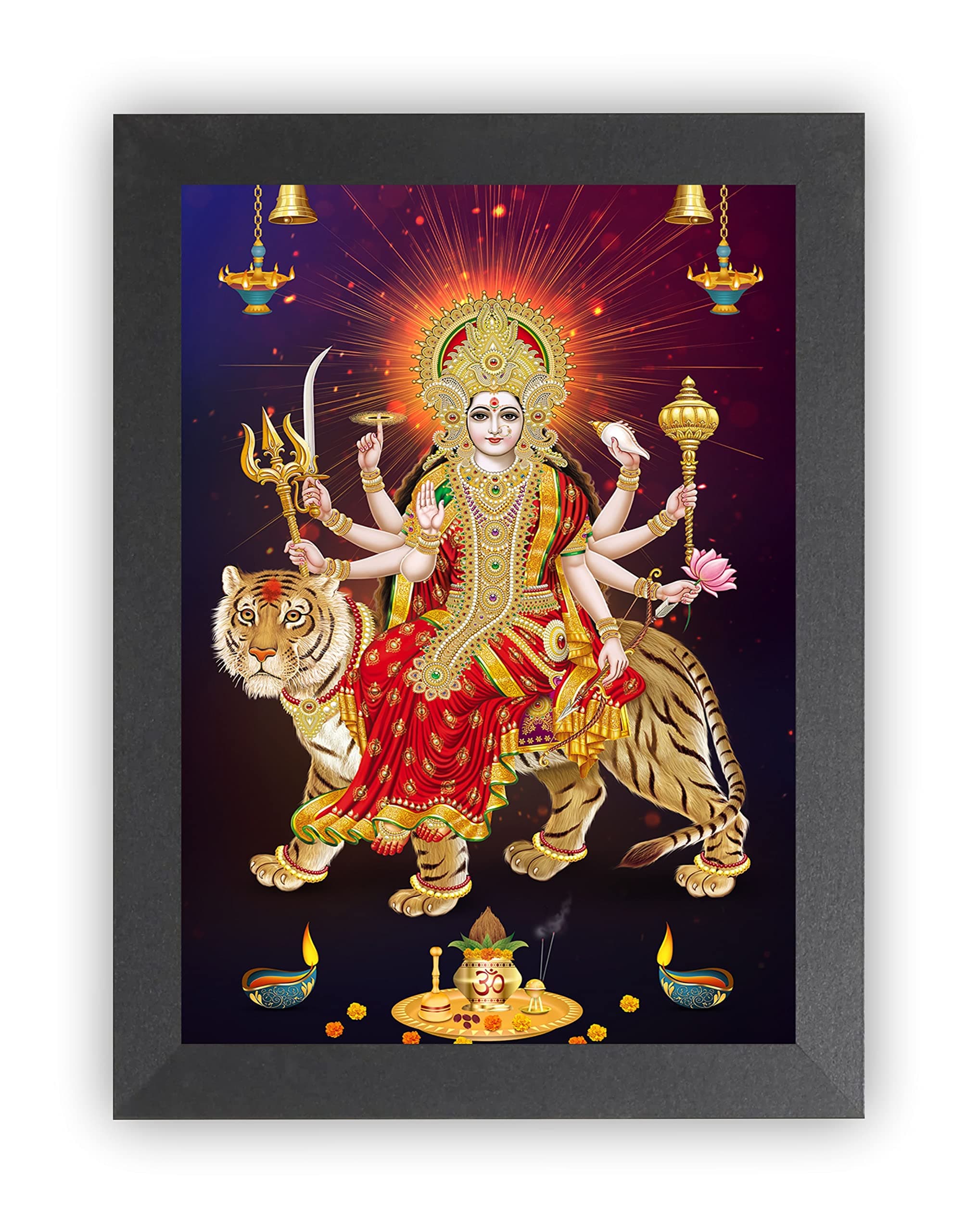 DECORPRINT DESIGN Durga MAA NAV ROOP Photo Frame | Durga MAA Photo Frame | Durga MAA Painting | Durga MAA Photo Frame for POOJAN | Durga MAA 9 ROOP Photo Frame for Navratri POOJAN Religious Frame (A4) DGM-041 (COLOR 50, 8X12)