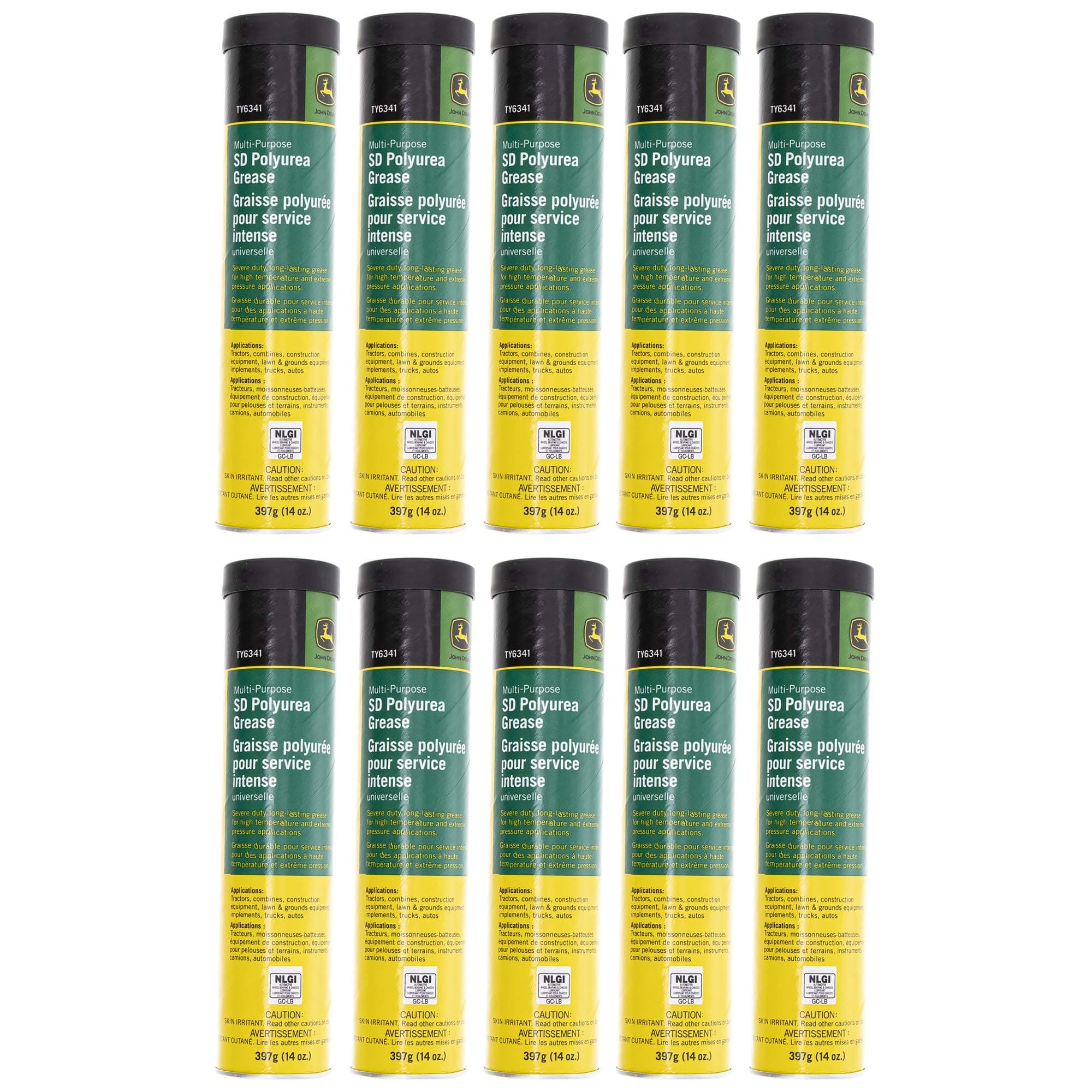 John Deere Multi-Purpose SD Polyurea Grease Case TY6341 OEM (10 Pack)