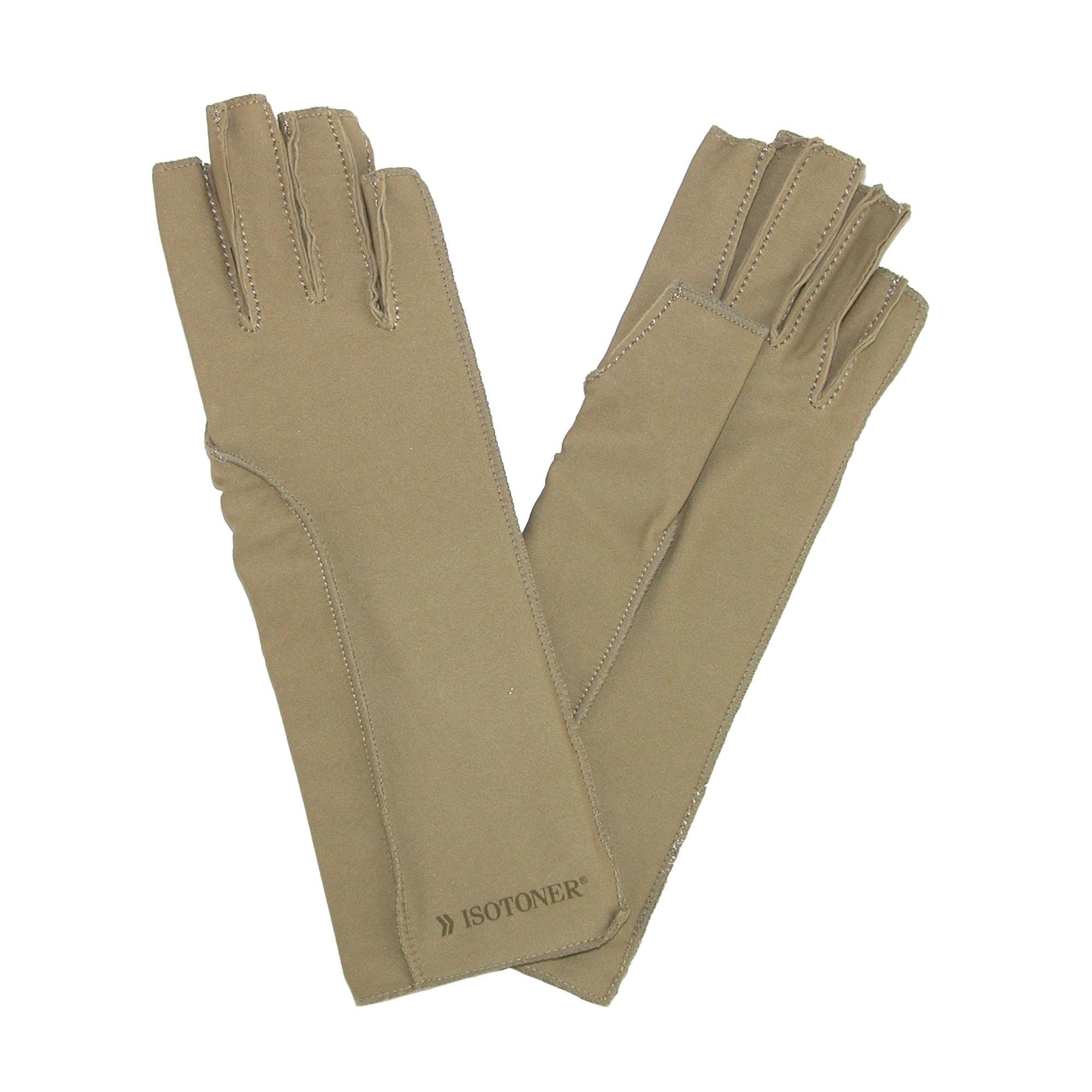 Isotoner Therapeutic Compression Fingerless Gloves, Large, Camel Tan