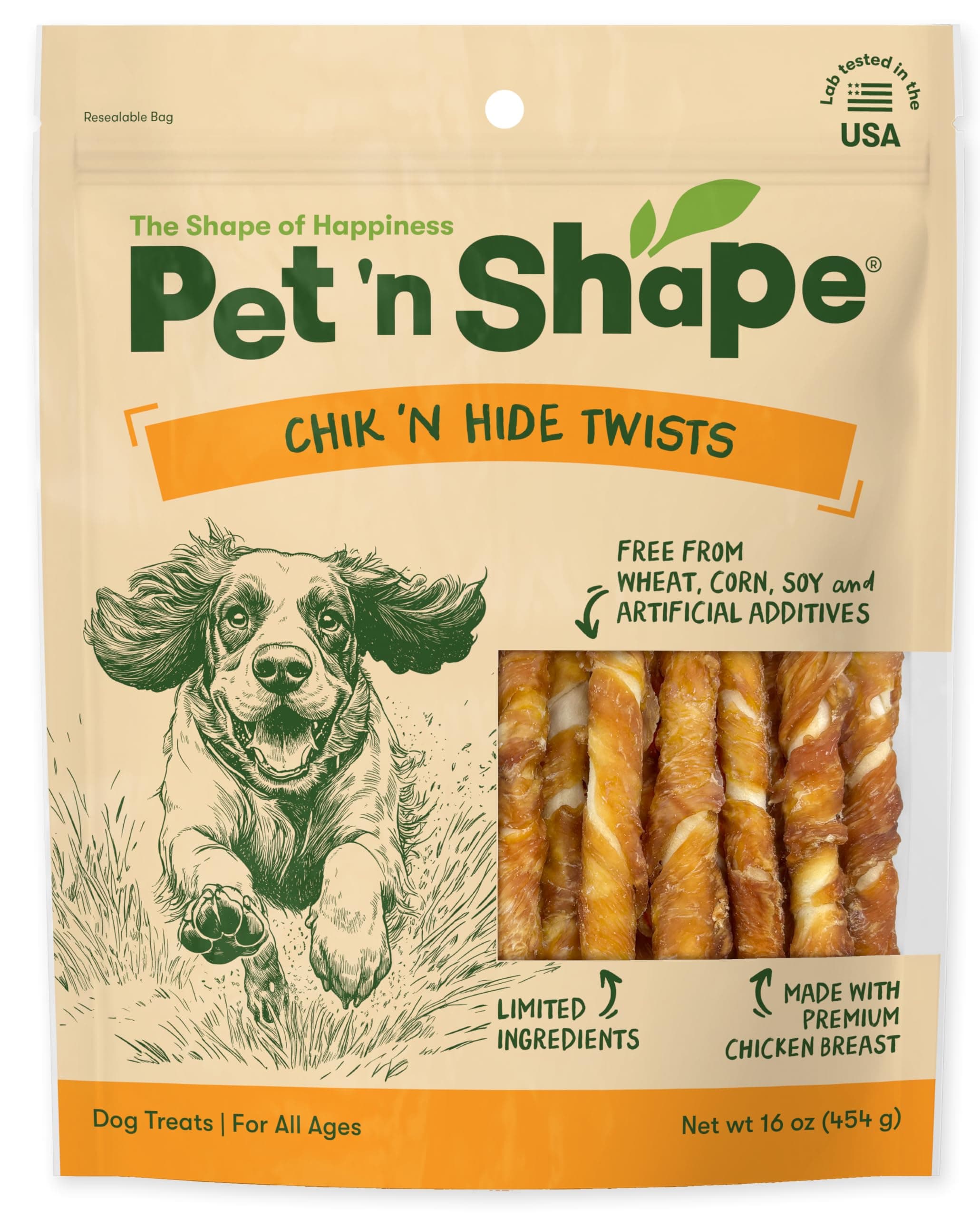 Pet 'n Shape Hide Twists – Chicken Wrapped Rawhide Natural Dog Treats, 16 ounces.